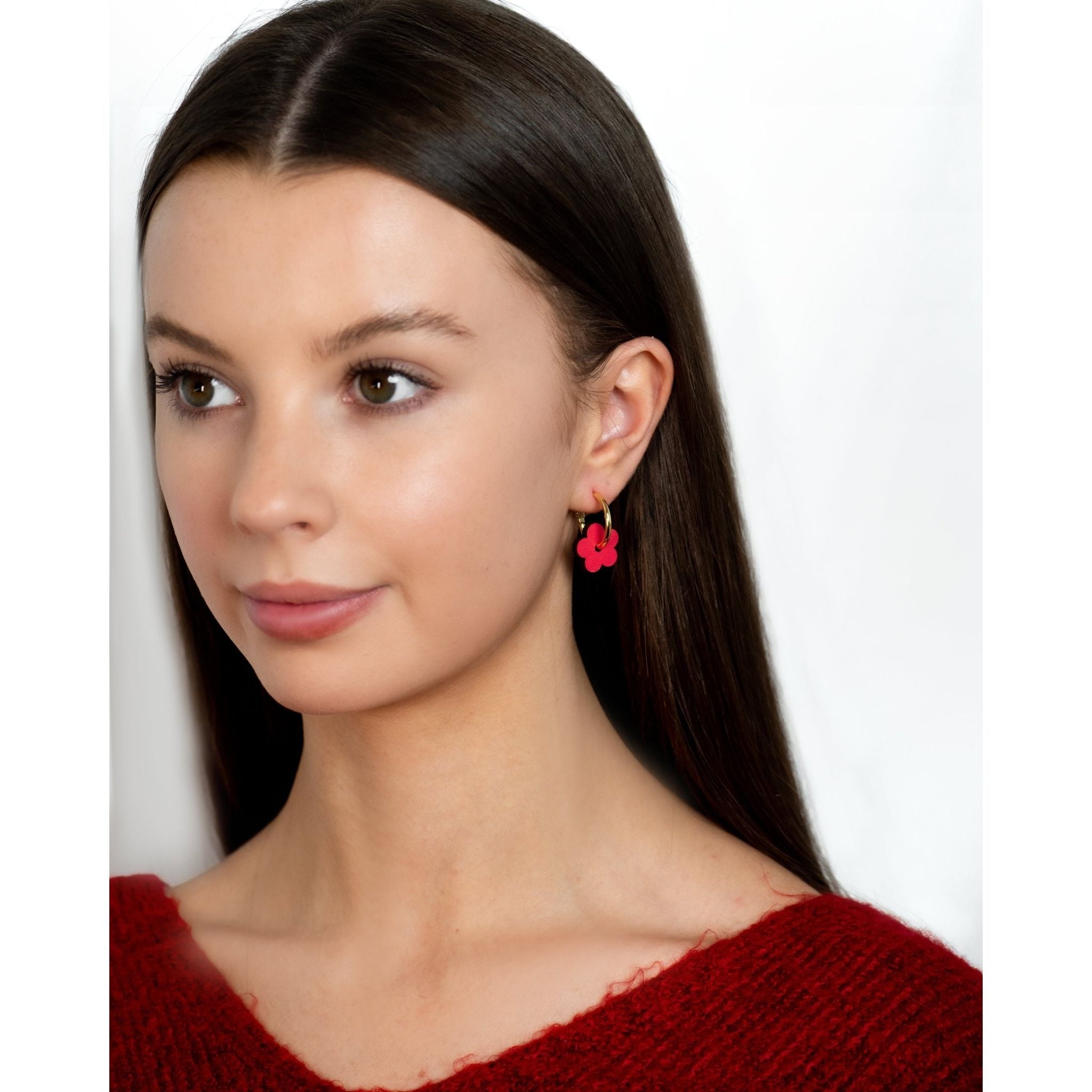 Hand - painted Wooden Double Sided Flower Hoop Earrings - PEO14113 - Robin Valley Official Store