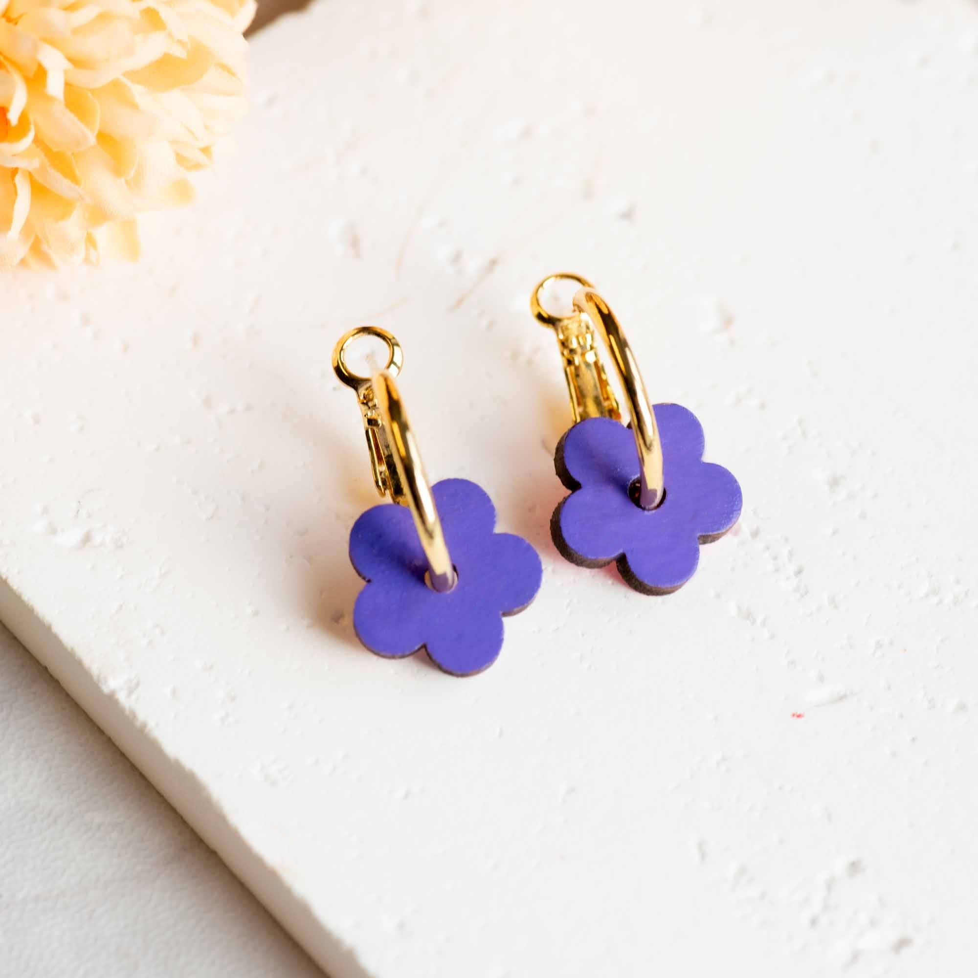 Hand - painted Wooden Double Sided Flower Hoop Earrings - PEO14113 - Robin Valley Official Store