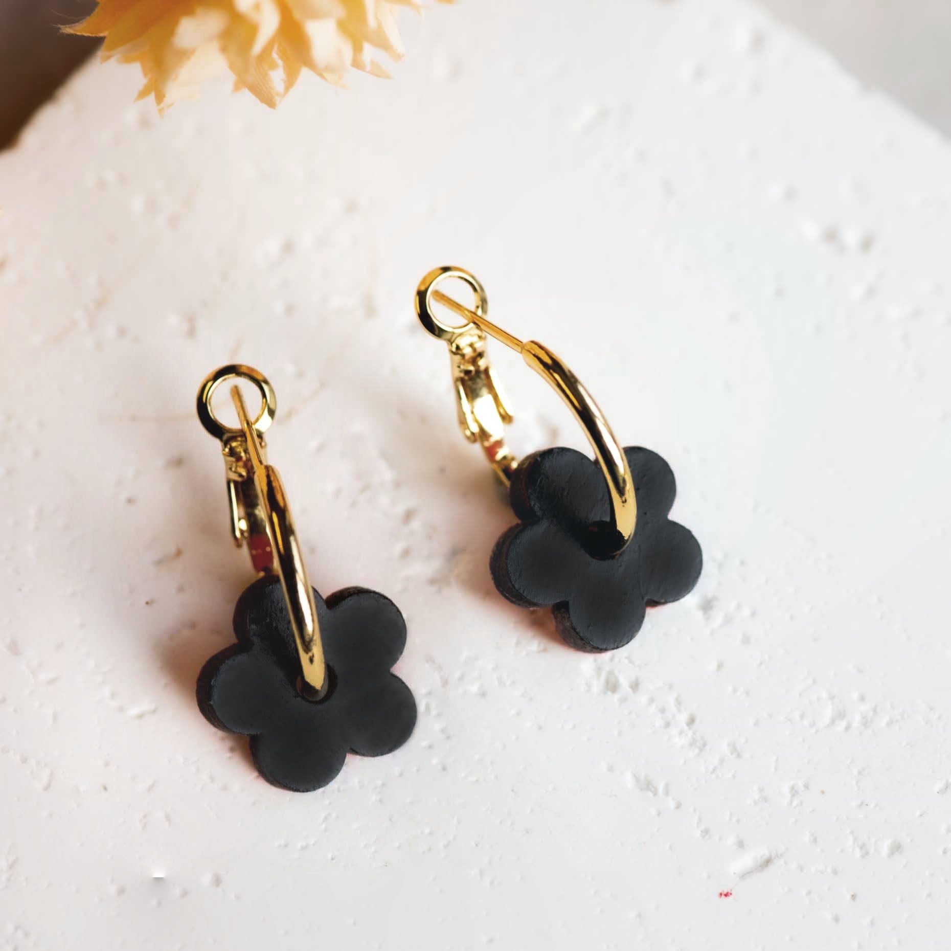 Hand - painted Wooden Double Sided Flower Hoop Earrings - PEO14113 - Robin Valley Official Store