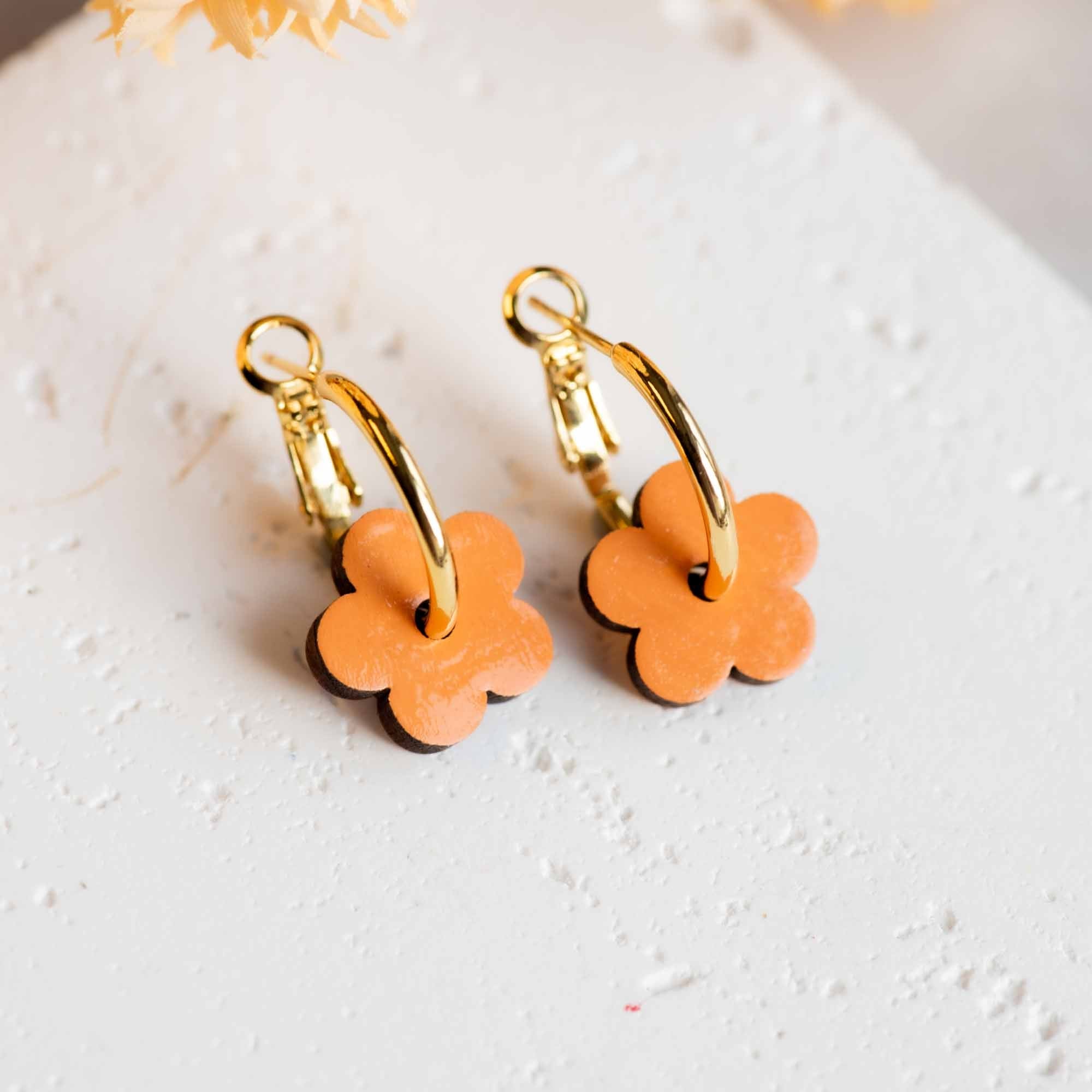 Hand - painted Wooden Double Sided Flower Hoop Earrings - PEO14113 - Robin Valley Official Store