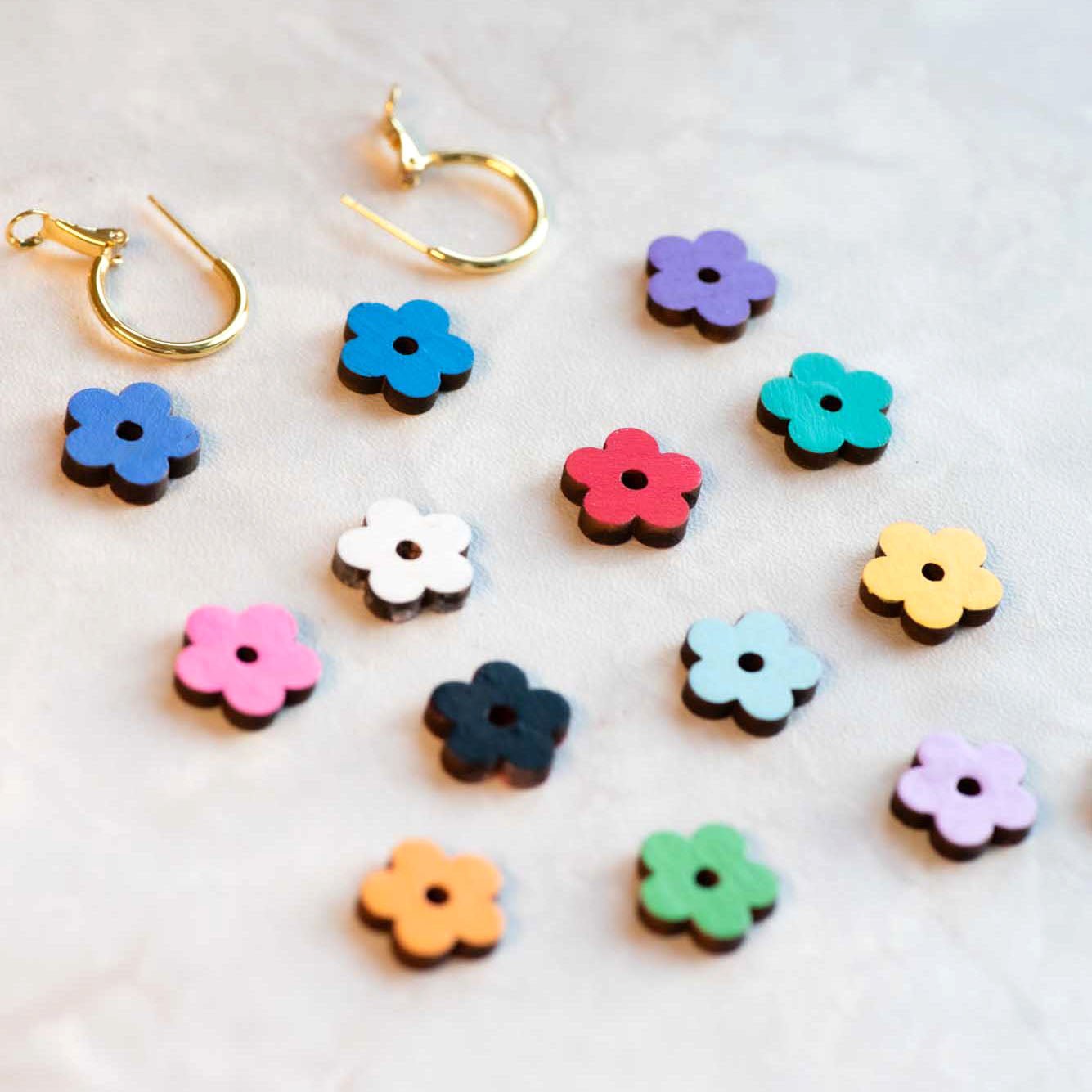 Hand - painted Wooden Double Sided Flower Hoop Earrings - PEO14113 - Robin Valley Official Store