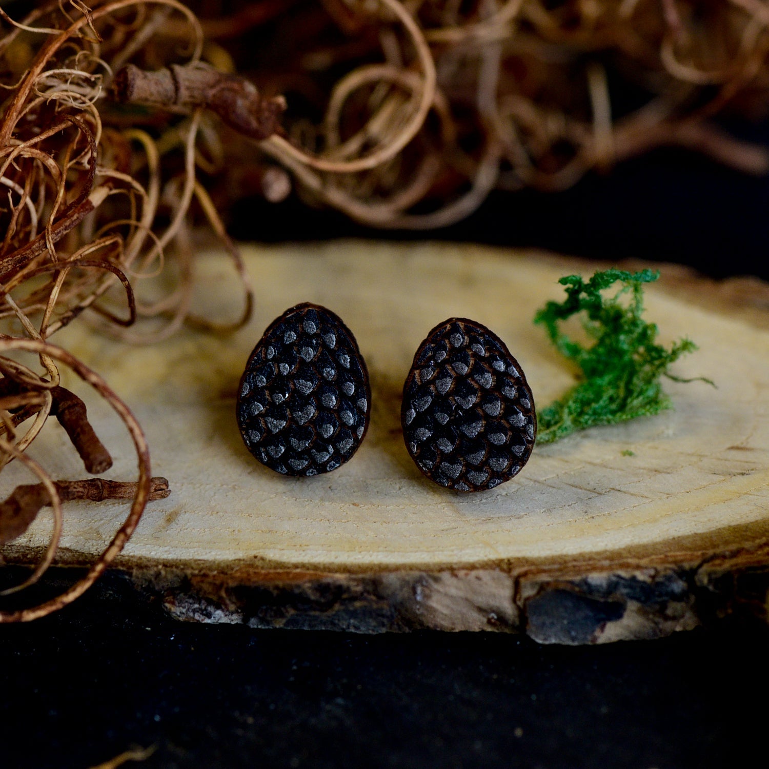 Hand - painted Wooden Dragon Egg Stud Earrings - PET15509 - Robin Valley Official Store