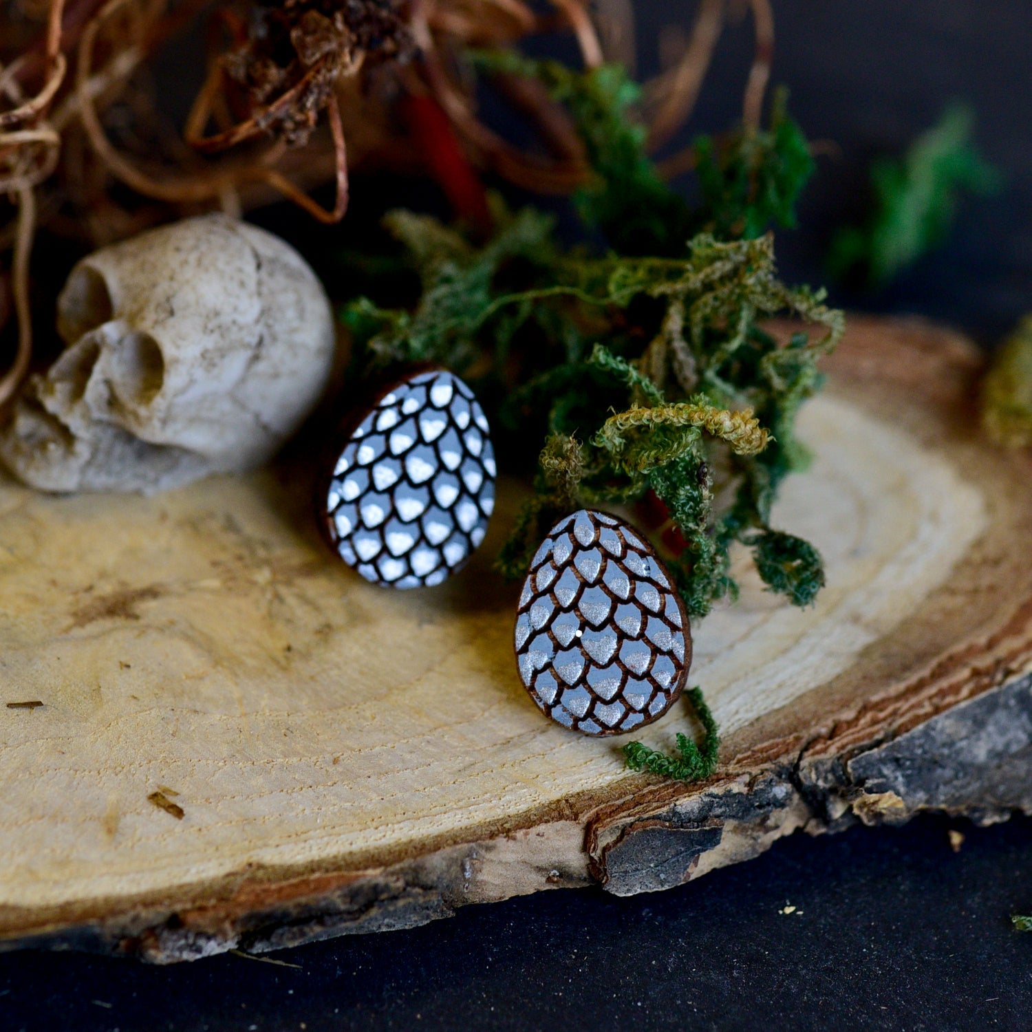 Hand - painted Wooden Dragon Egg Stud Earrings - PET15509 - Robin Valley Official Store