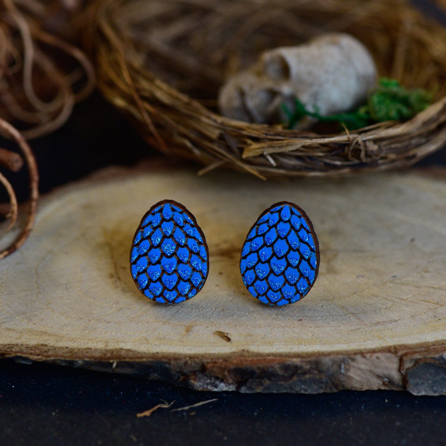 Hand - painted Wooden Dragon Egg Stud Earrings - PET15509 - Robin Valley Official Store