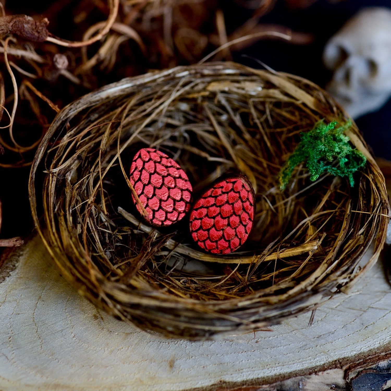 Hand - painted Wooden Dragon Egg Stud Earrings - PET15509 - Robin Valley Official Store