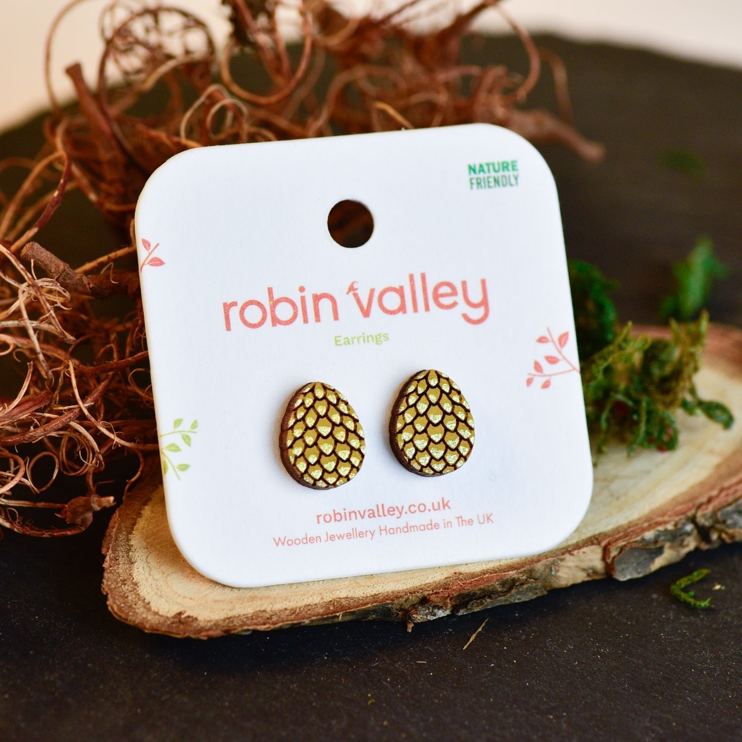 Hand - painted Wooden Dragon Egg Stud Earrings - PET15509 - Robin Valley Official Store