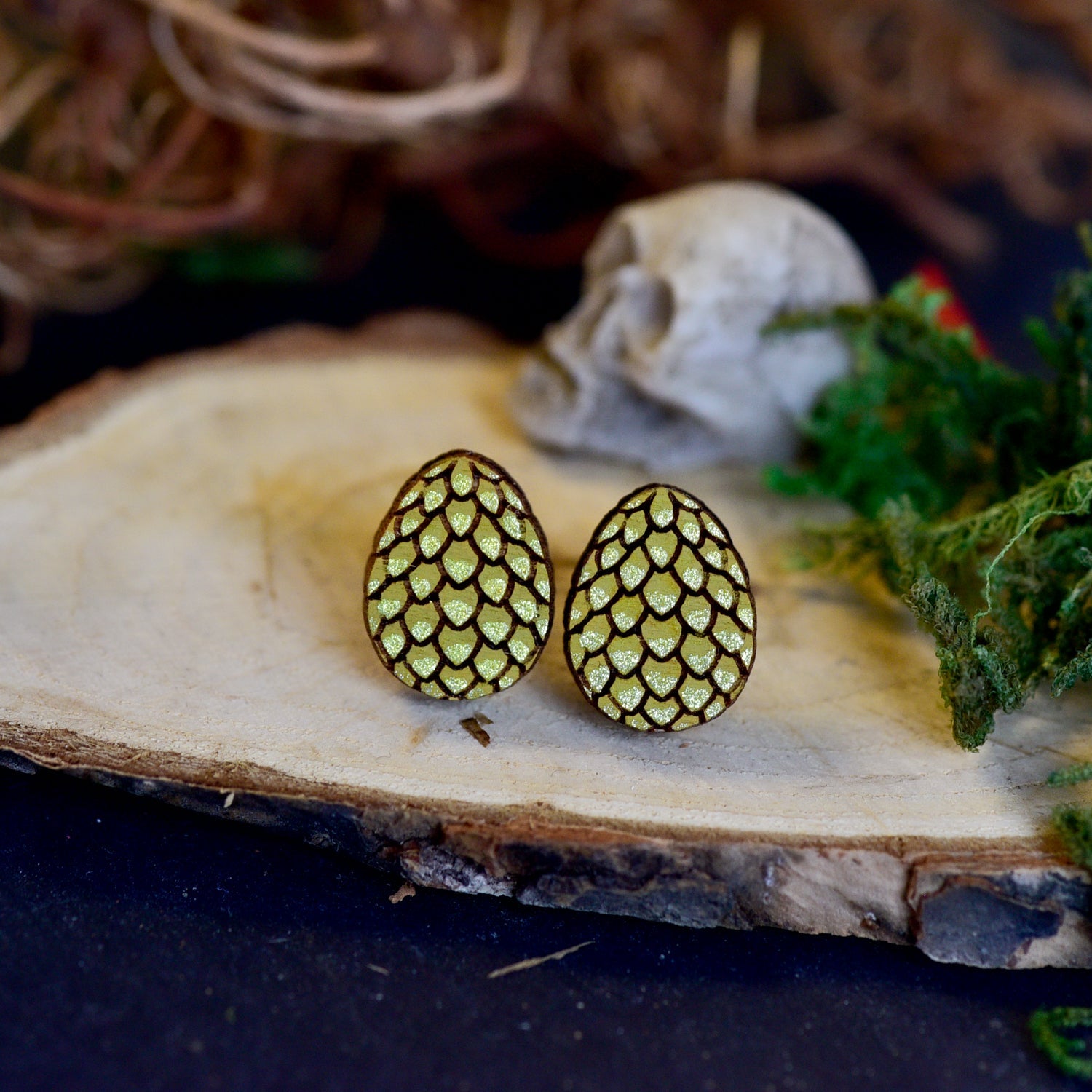 Hand - painted Wooden Dragon Egg Stud Earrings - PET15509 - Robin Valley Official Store