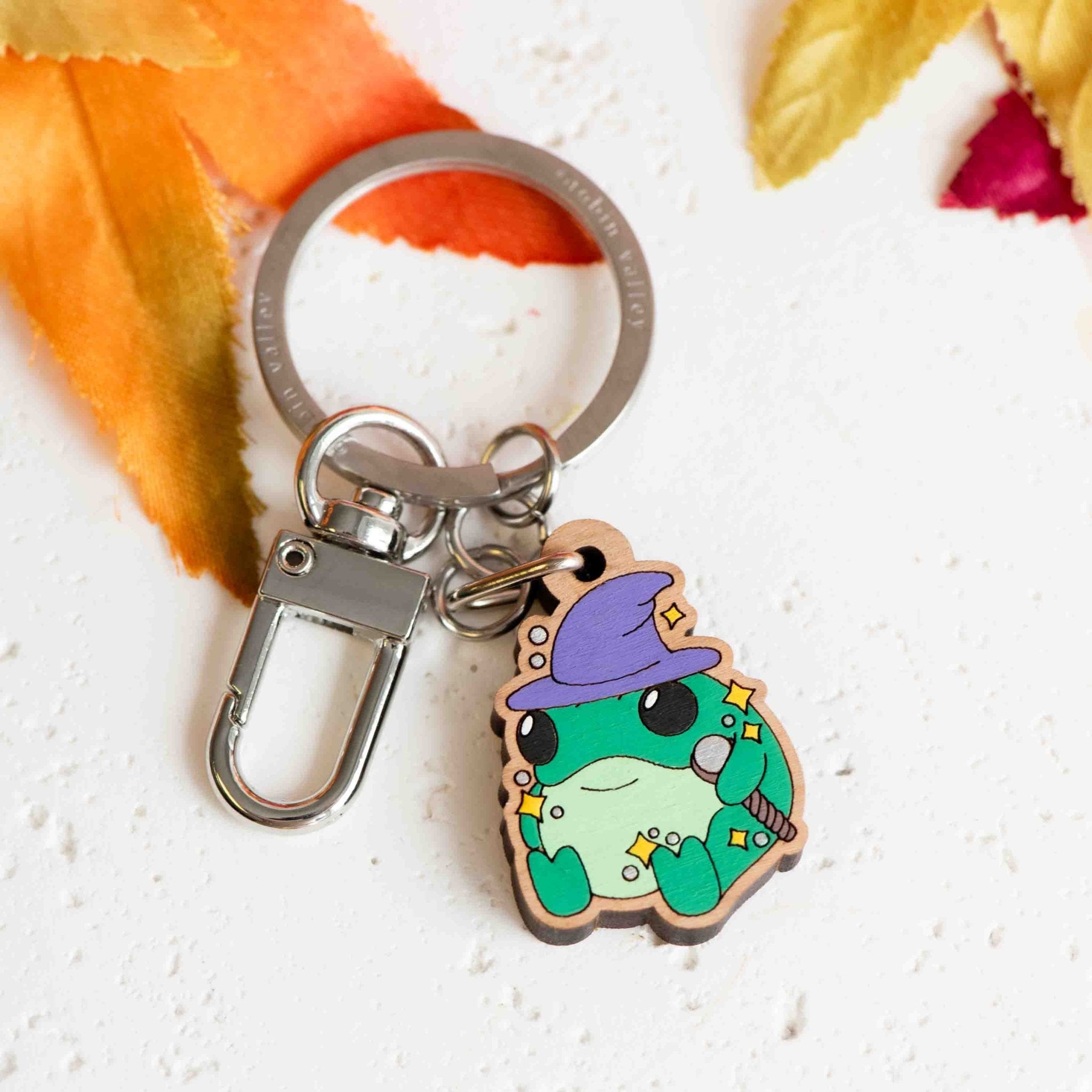Hand - painted Wooden Frog Wizard Keyring - KL20466 - Robin Valley Official Store