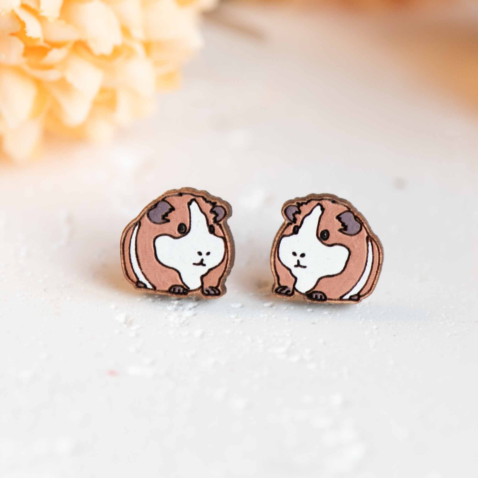 Hand - painted Wooden Guinea Pig Earrings - PEL10282 - Robin Valley Official Store
