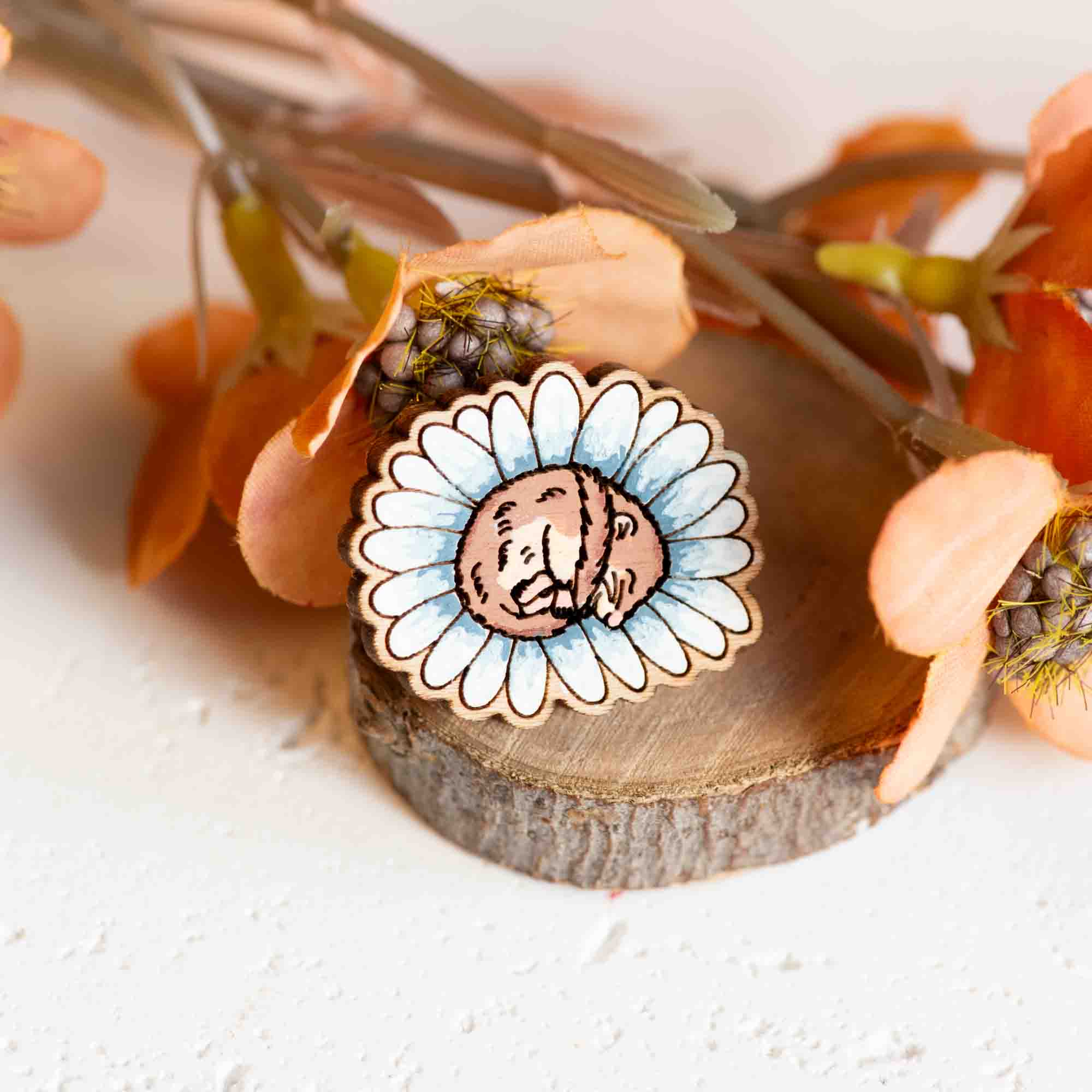 Hand - painted Wooden Hibernating Dormouse Pin Badge - PL40386 - Robin Valley Official Store