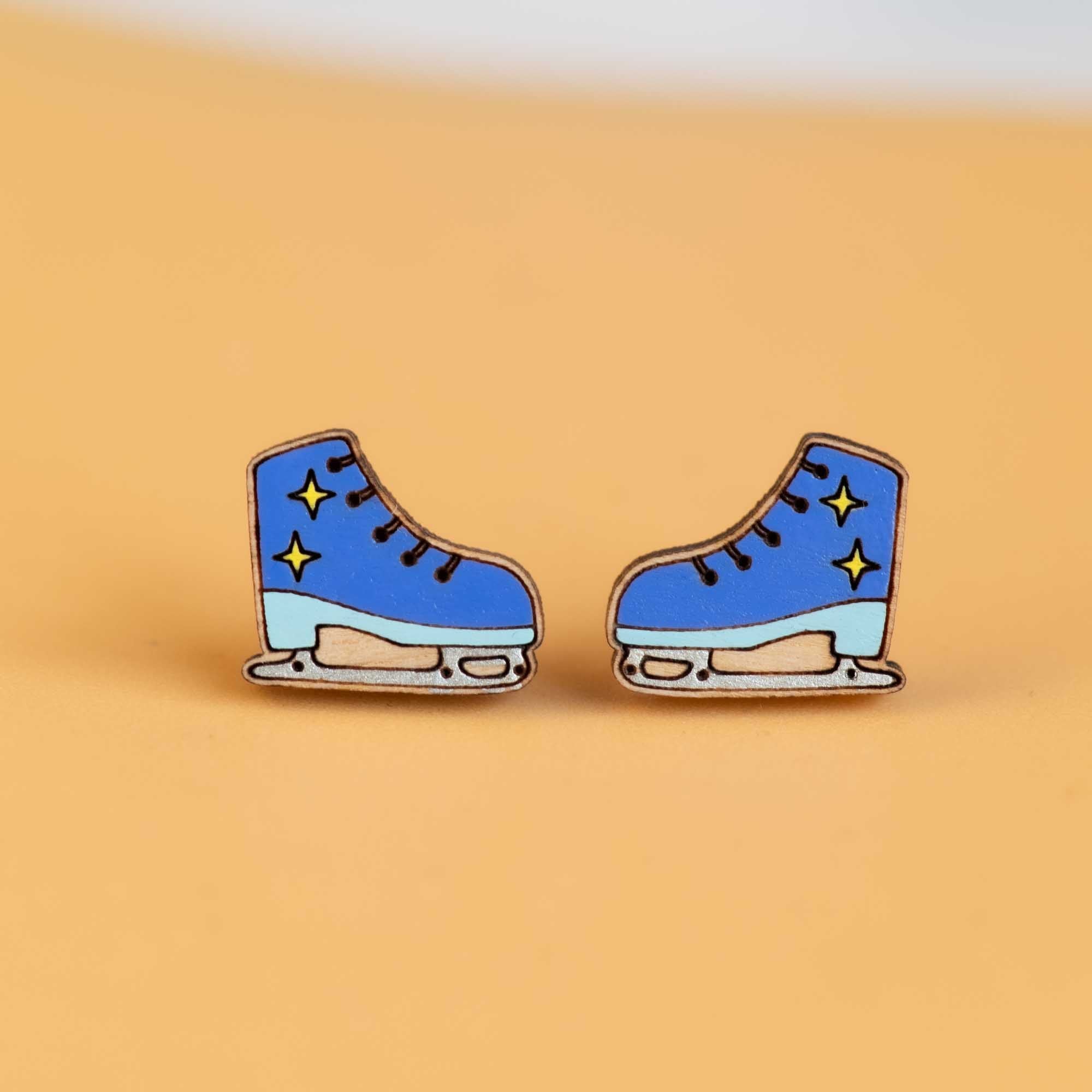 Hand - painted Wooden Ice Skating Boots Earrings - PET15312 - Robin Valley Official Store