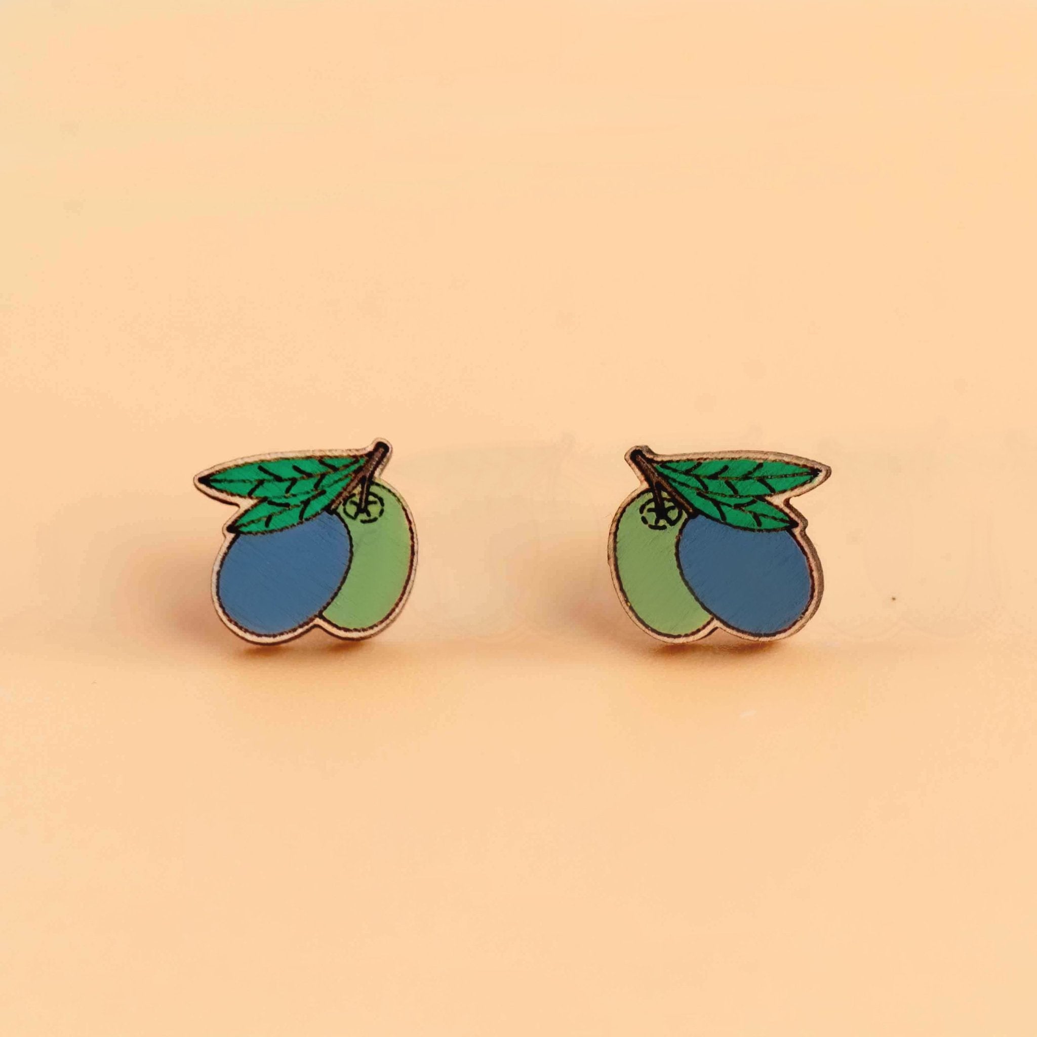 Hand - painted Wooden Olive Earrings - PET15380 - Robin Valley Official Store