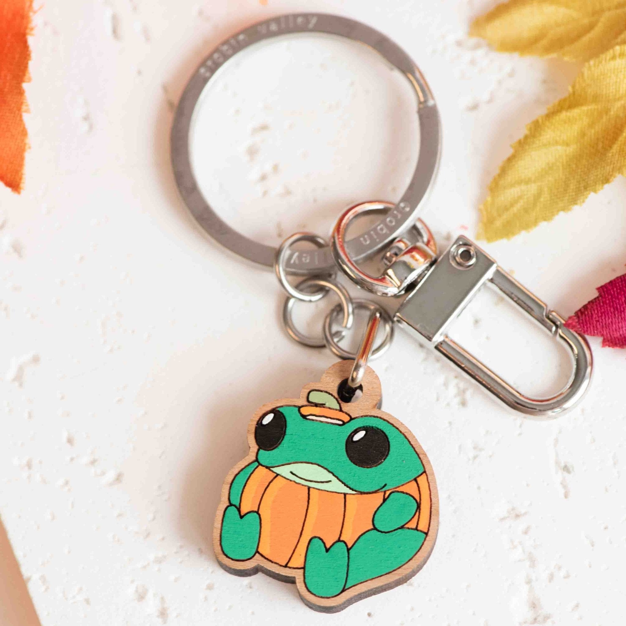 Hand - painted Wooden Pumpkin Frog Wooden Keyring - KL20488 - Robin Valley Official Store