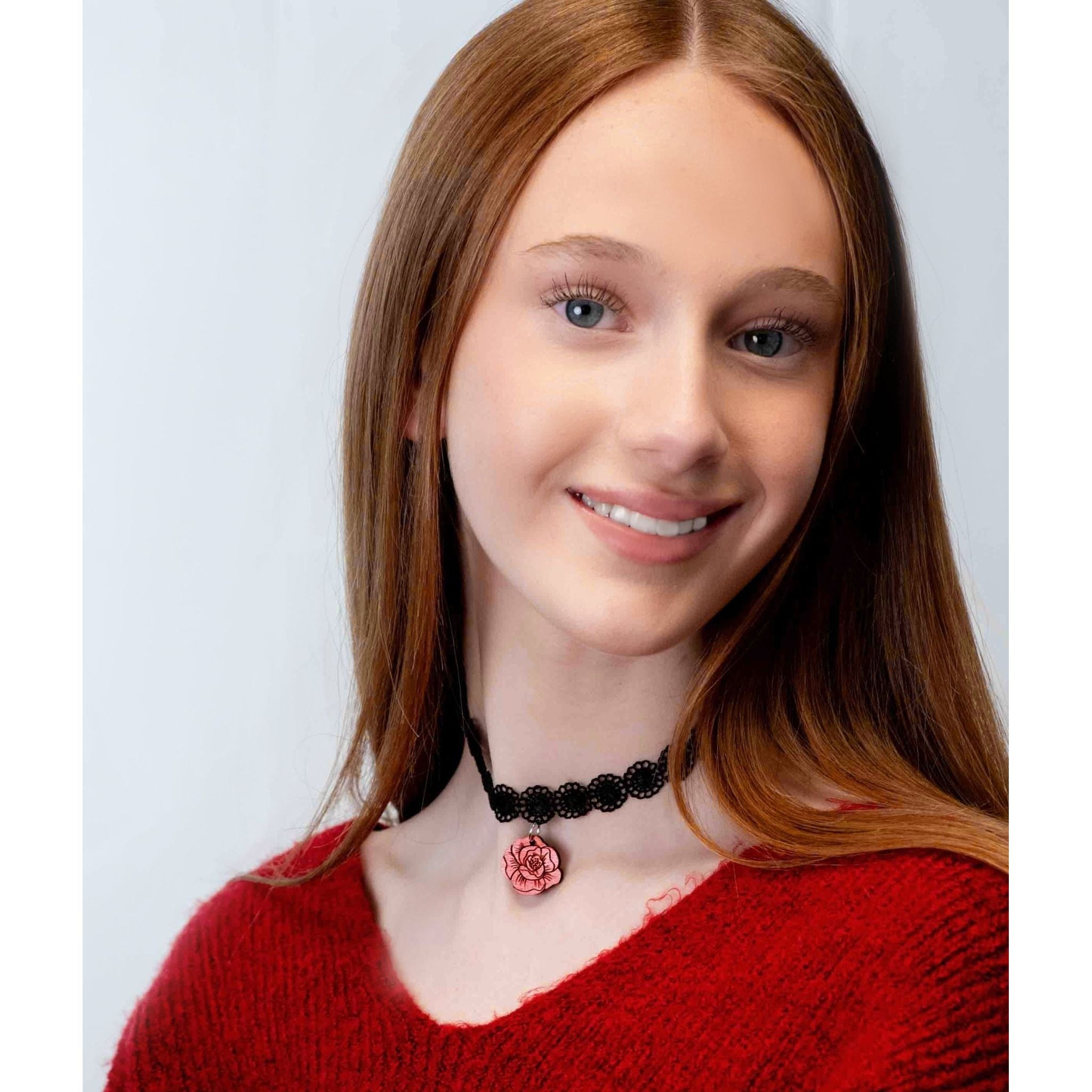 Hand Painted Wooden Realistic Rose Choker - CHO84253 - Robin Valley Official Store