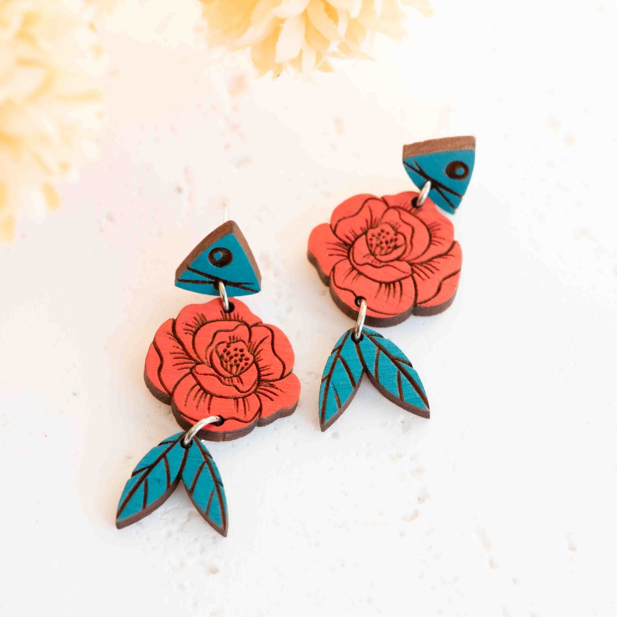 Hand - Painted Wooden Rosie Fish Drop Wooden Earrings - PEA16054D - Robin Valley Official Store