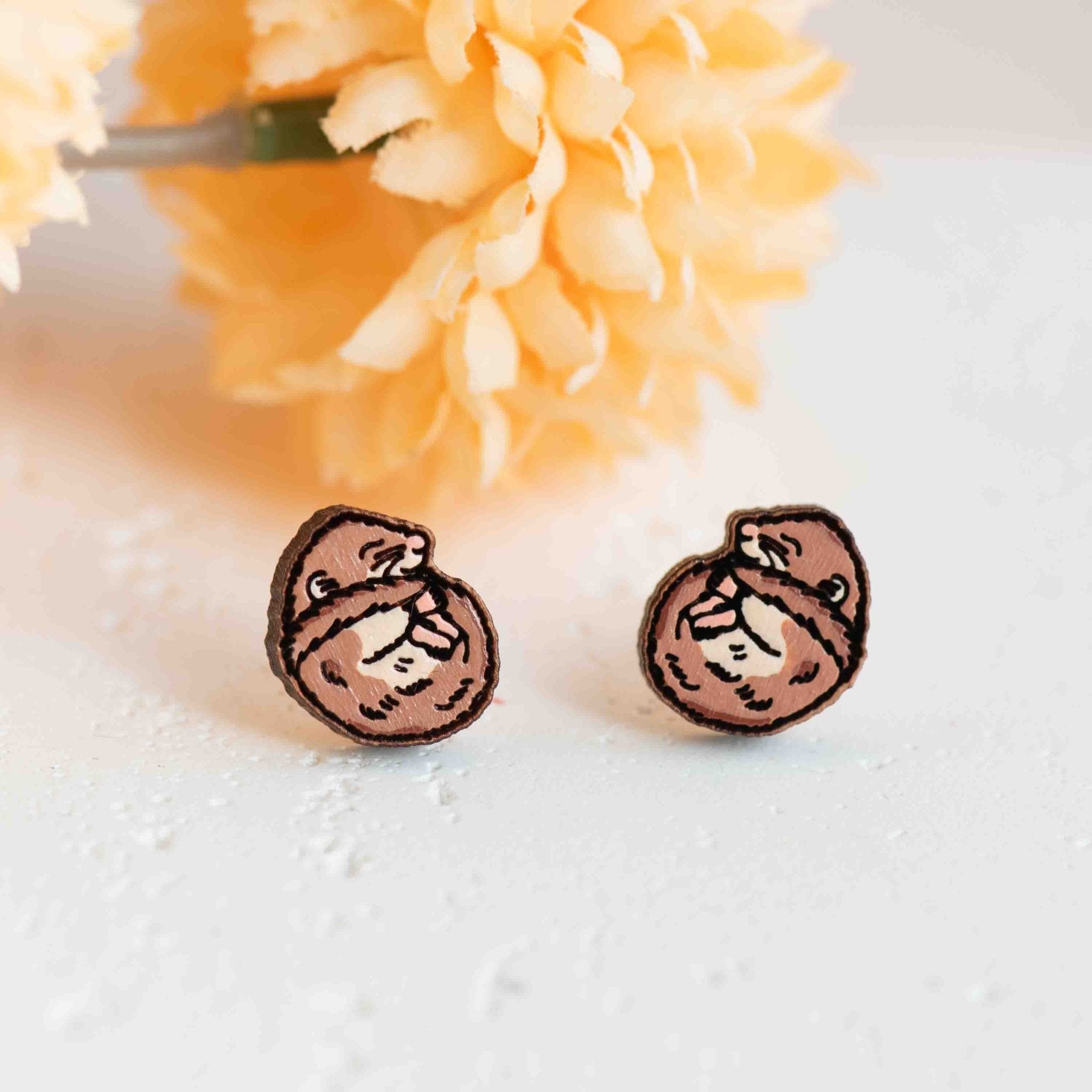 Hand - painted Wooden Sleeping Dormouse Earrings - PEL10377 - Robin Valley Official Store