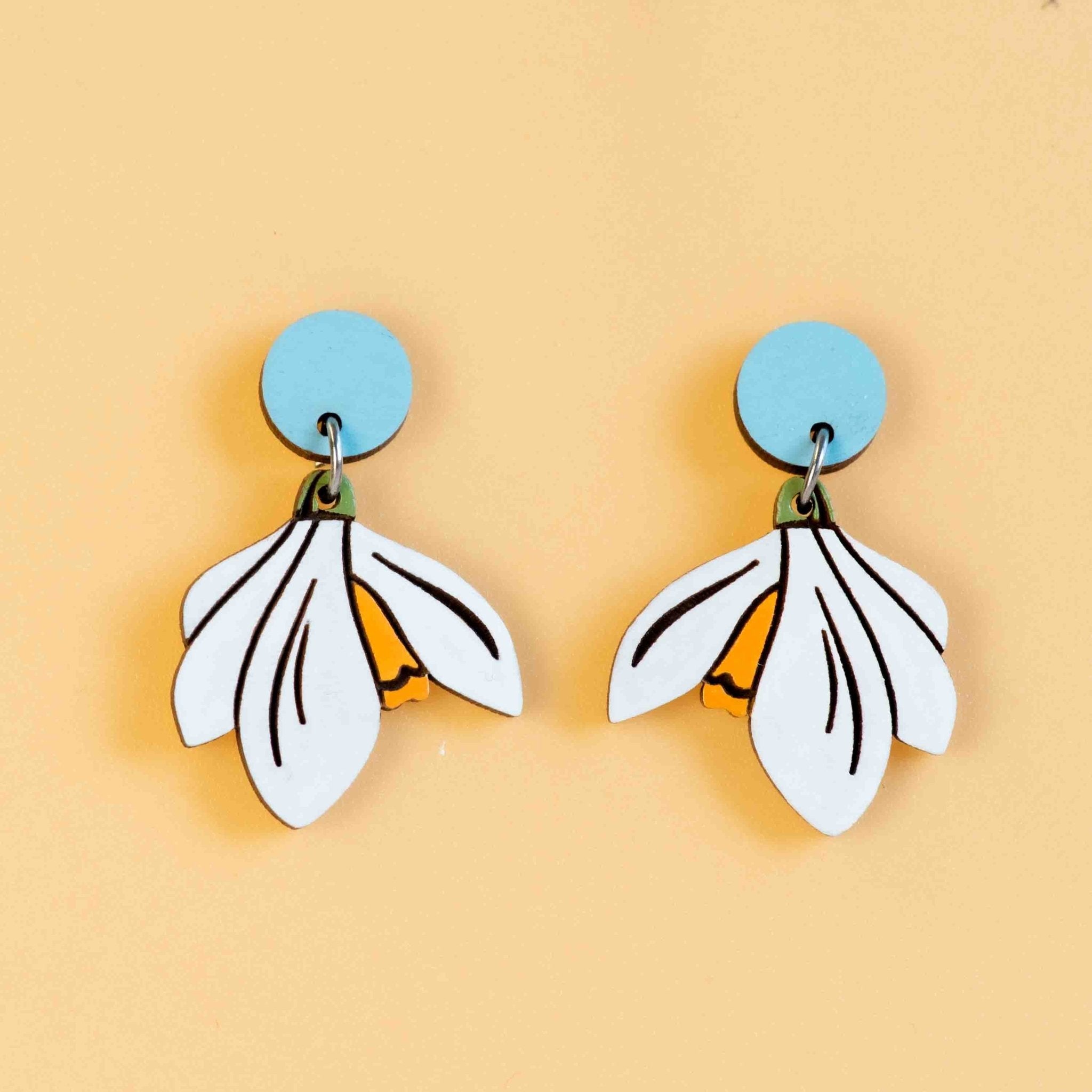 Hand - Painted Wooden Snow Drop Wooden Earrings - PEO14214D - Robin Valley Official Store