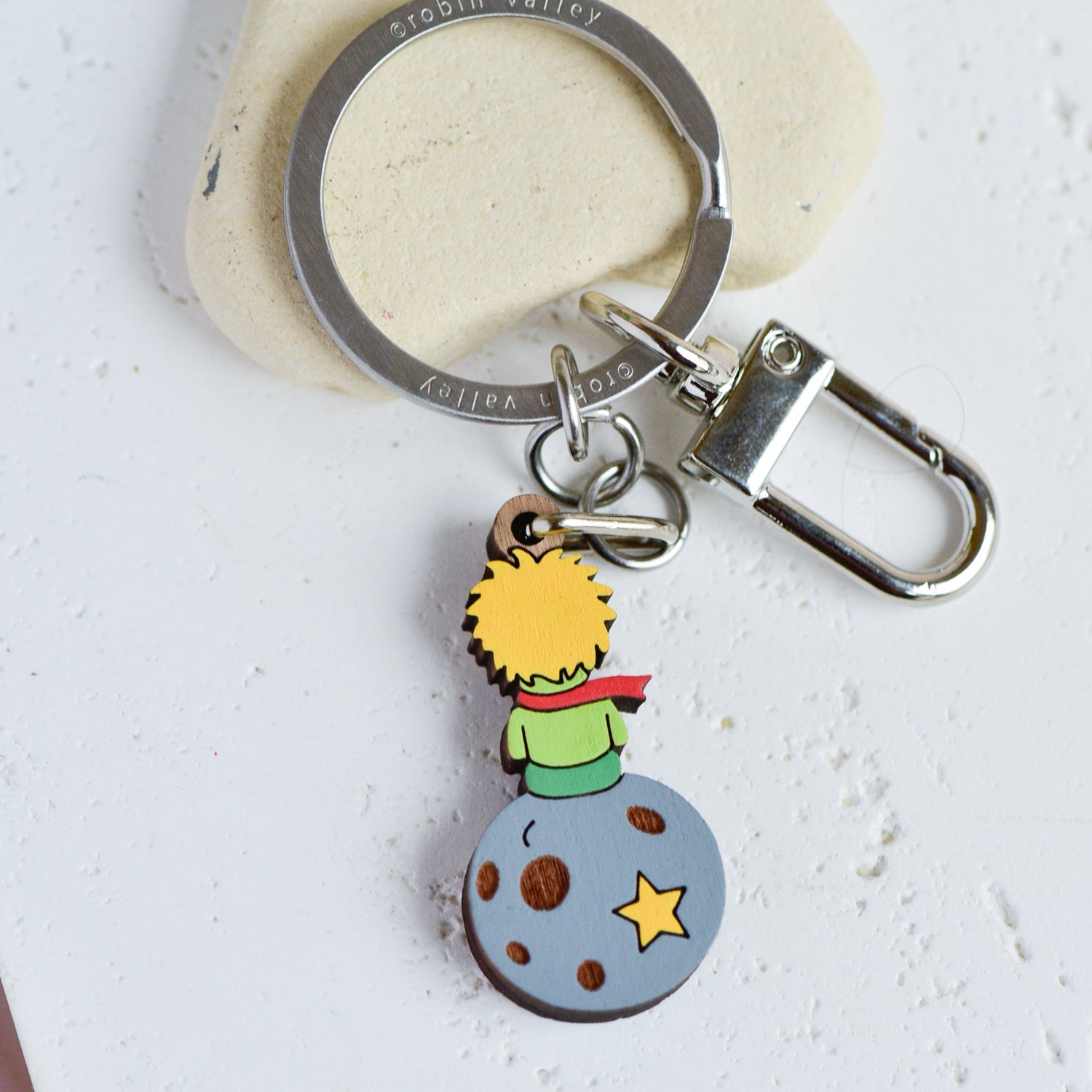 Hand - painted Wooden The Little Boy on Planet Keyring - Robin Valley Official Store