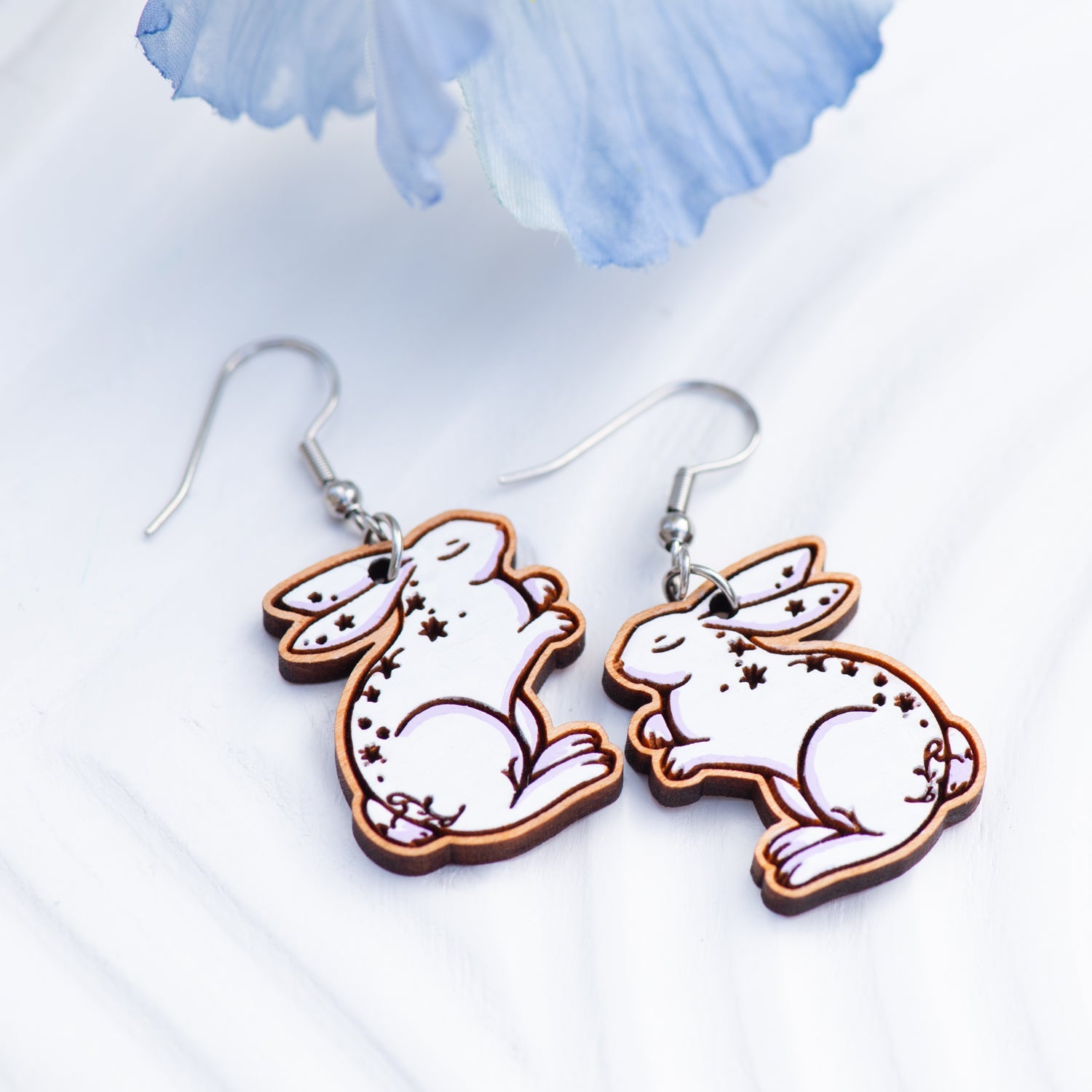 Hand - painted Wooden The White Rabbit Hook Earrings - Robin Valley Official Store
