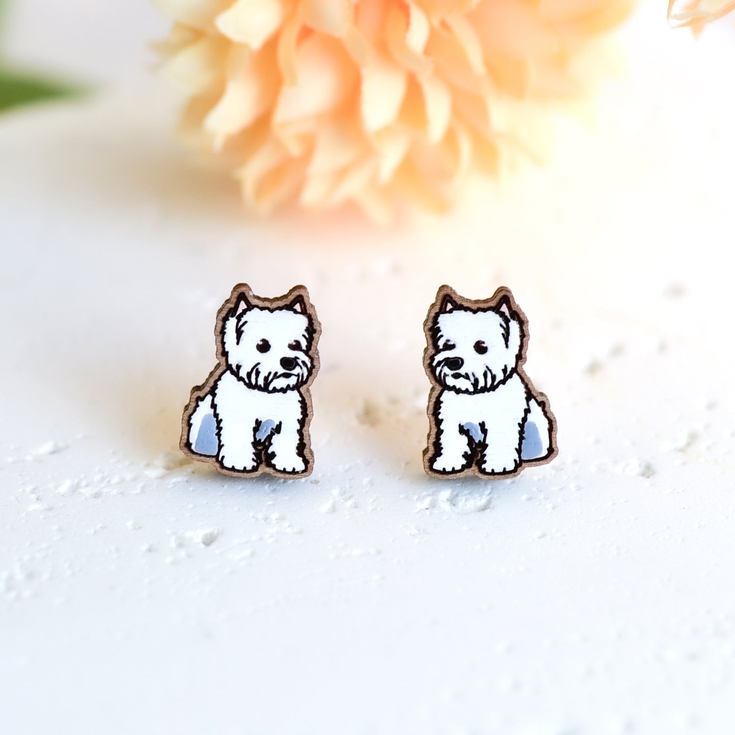 Hand - painted Wooden West Highland White Terrier Earrings - PEL10230 - Robin Valley Official Store