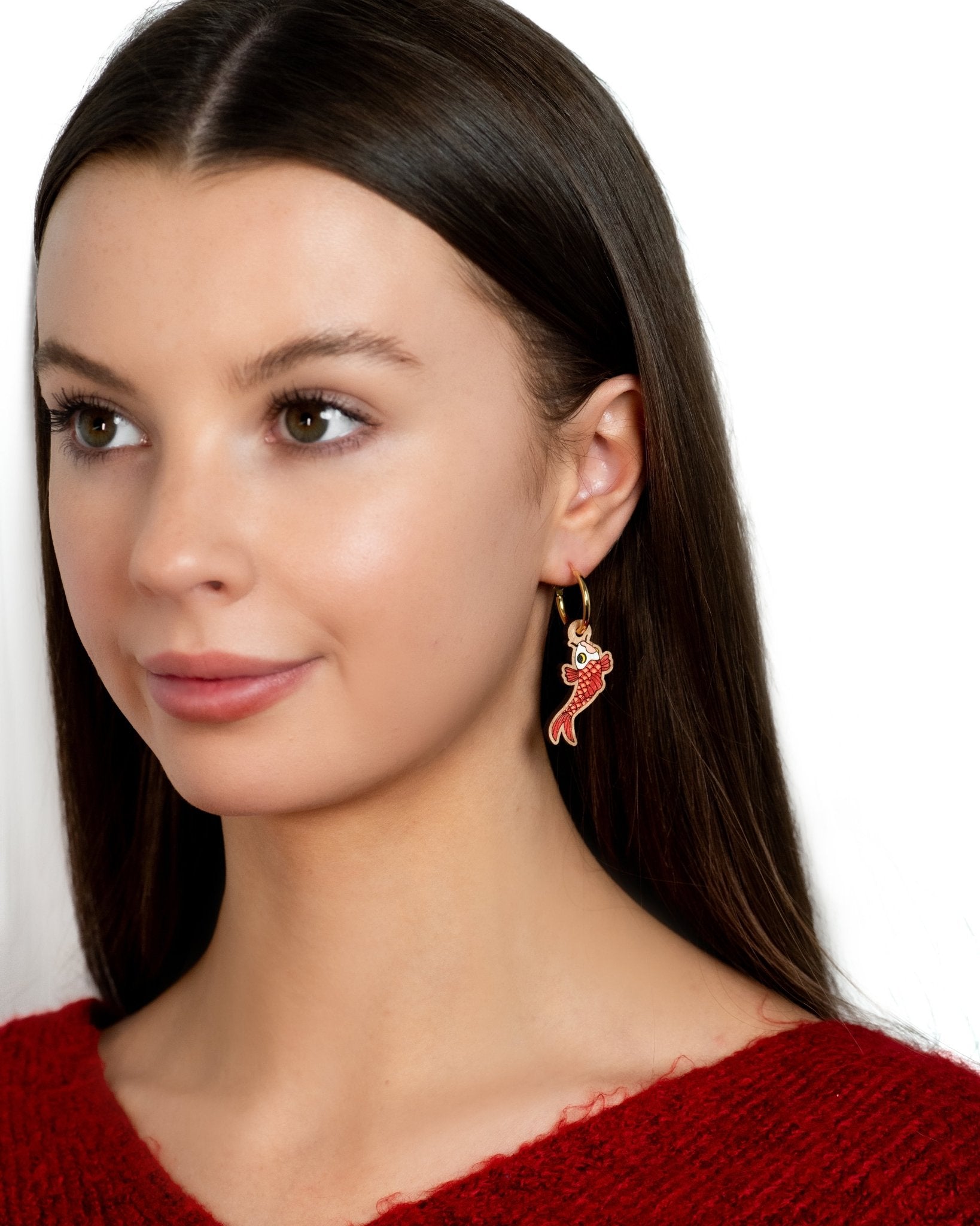 Hand - Painted Wooden Yin Yang Koi Fish Hoop Earrings - PES13118H - Robin Valley Official Store