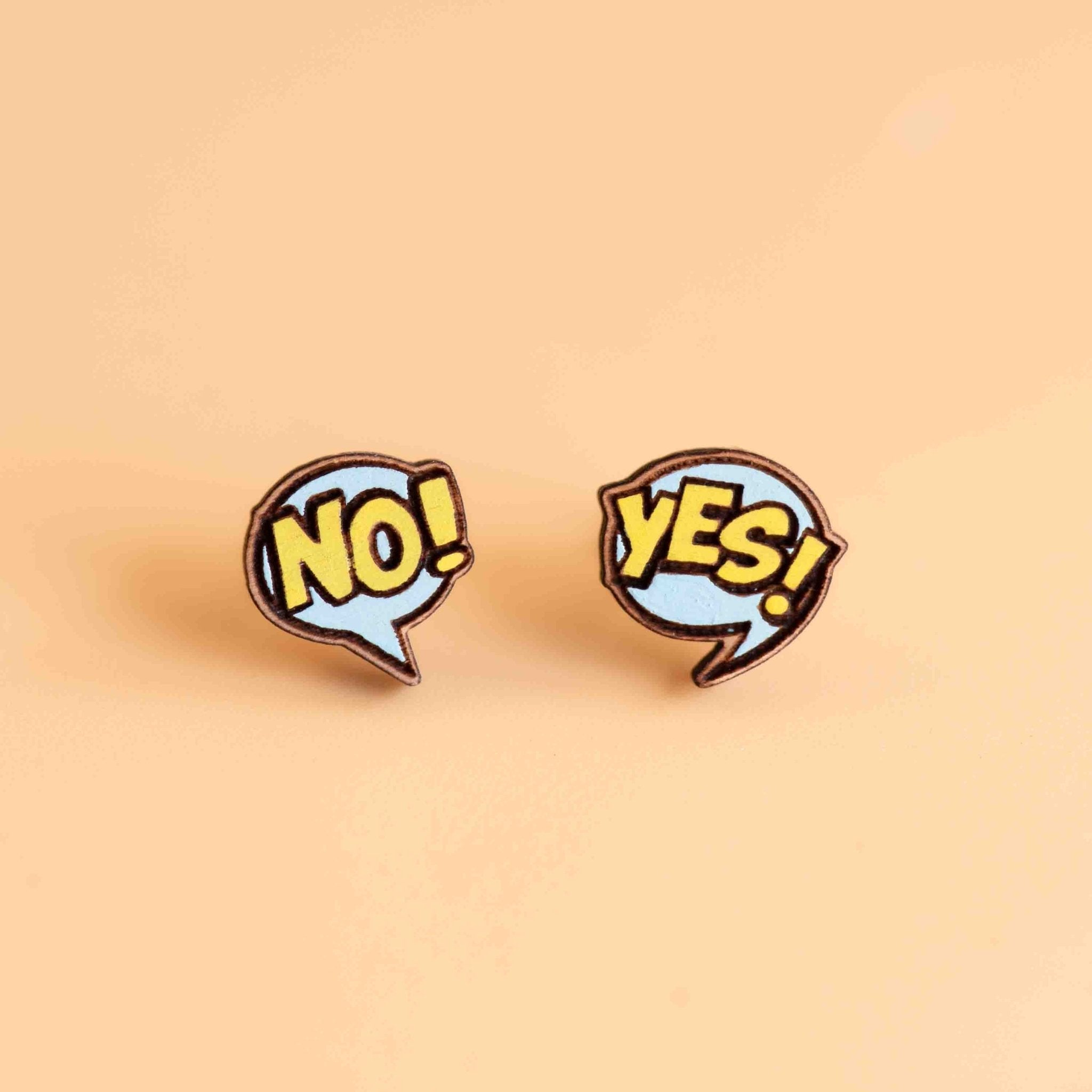 Hand - Painted Yes Or No Pop Art Wooden Earrings - PET15215 - Robin Valley Official Store
