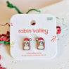 hamster earrings with Santa hats on a 'Robin Valley' branded card. wooden earrings, animal lovers gift, hamster lovers gift idea, gift under £20