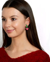 Woman wearing colourful earrings on a plain background, summer vibe, spring vibe, gifts for vegetarians.