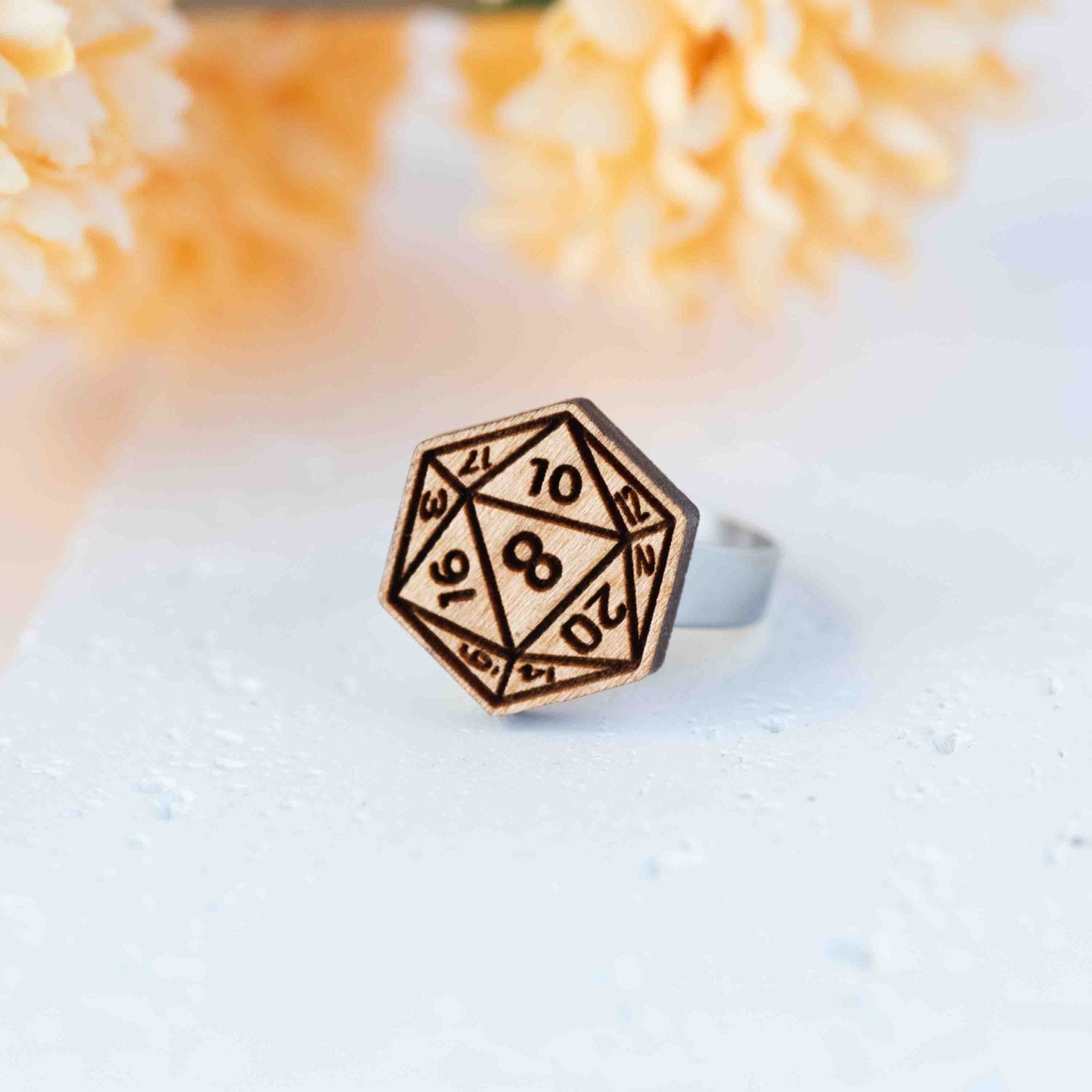Handmade D20 Dice Wooden Ring - RT75225 - Robin Valley Official Store