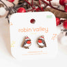 handmade wooden earrings, robin bird gift, red robin bird stud earrings, christmas gift, sock fillers