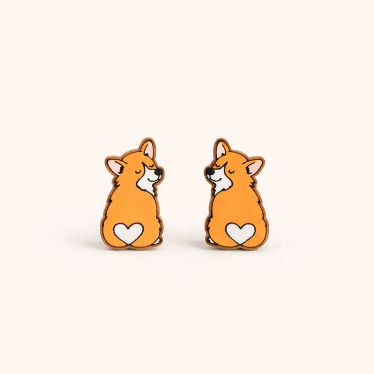 Heart Corgi Wooden Earrings - Robin Valley Official Store