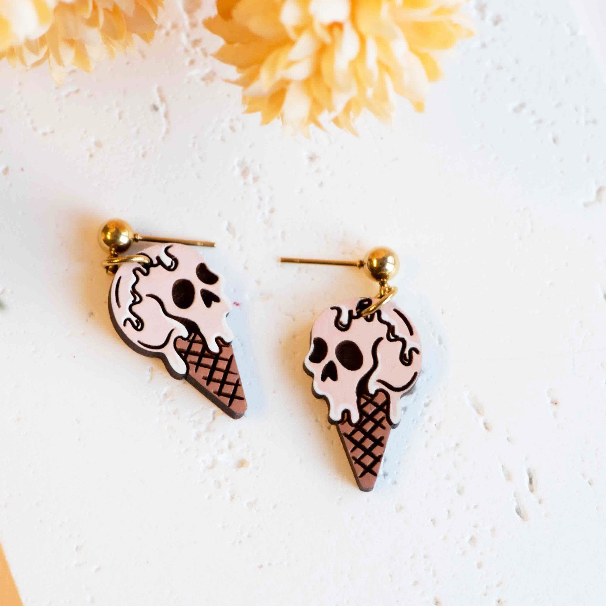 Melting Skull Ice Cream Dangle Earrings - PET15441D - Robin Valley Official Store