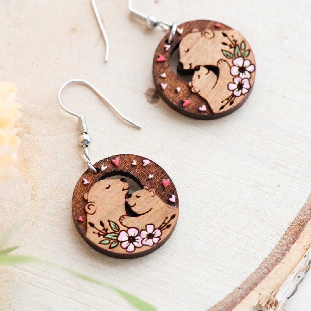Mother Bear & Cub Hook Earrings - Robin Valley Official Store