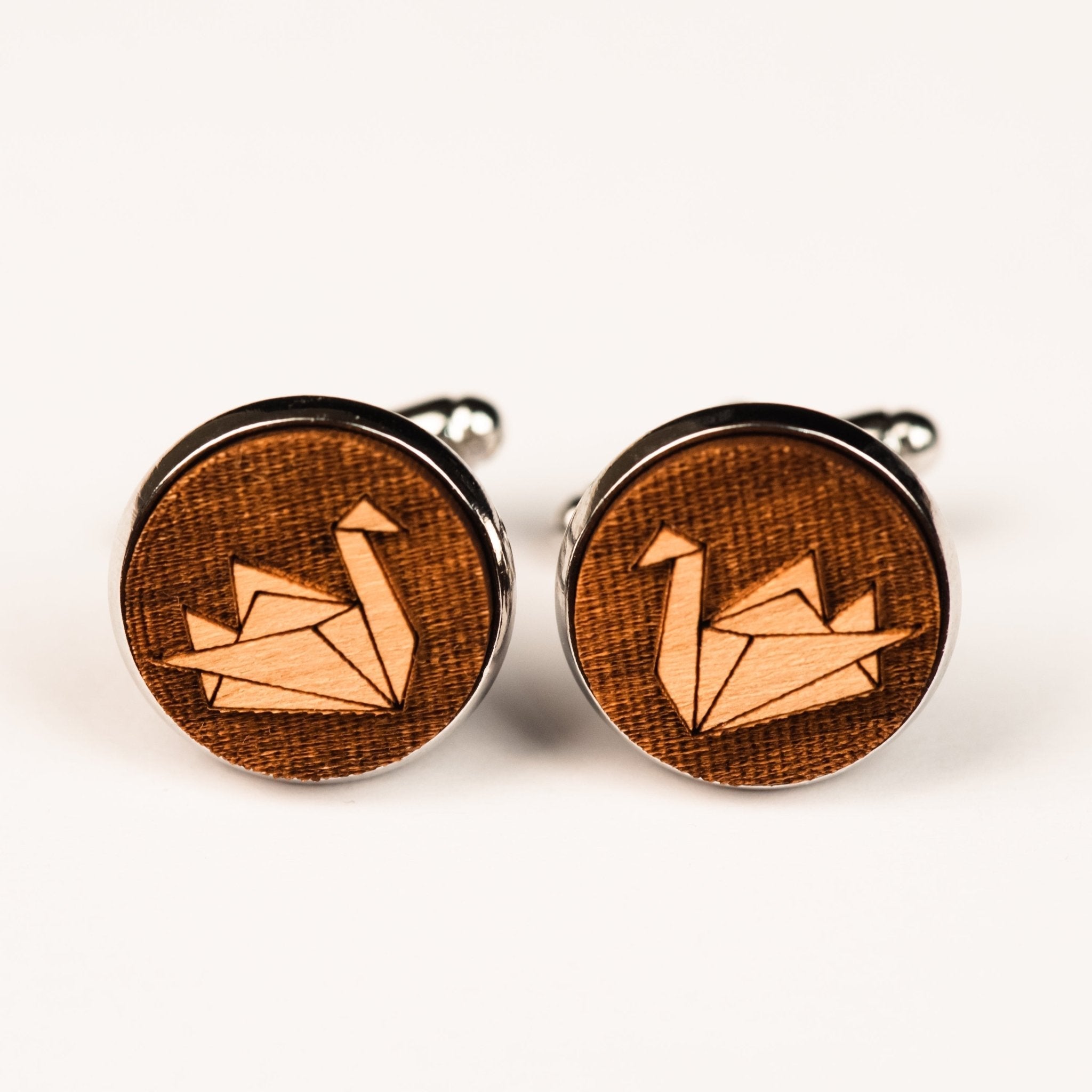 Origami Swan Cherry Wood Cufflinks - CB32013