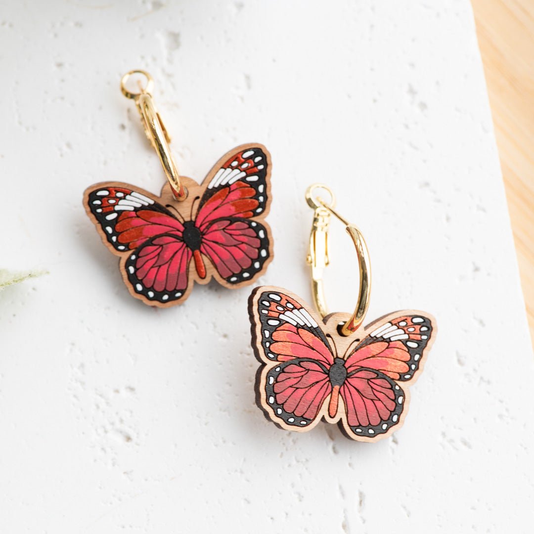 Red Butterfly Hoop Earrings - Robin Valley Official Store