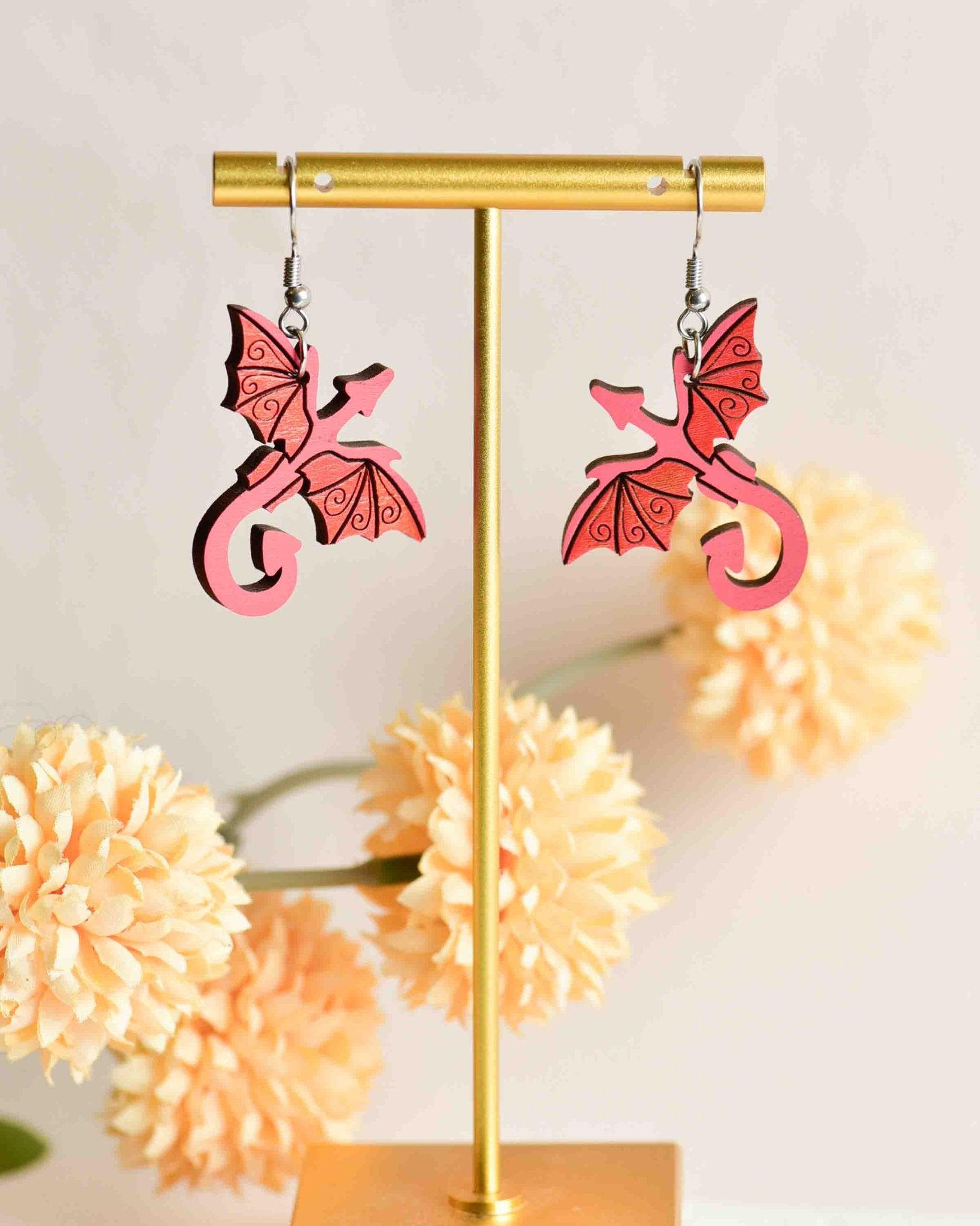 Red Flying Dragon Hook Earrings - PEO14269D - Robin Valley Official Store