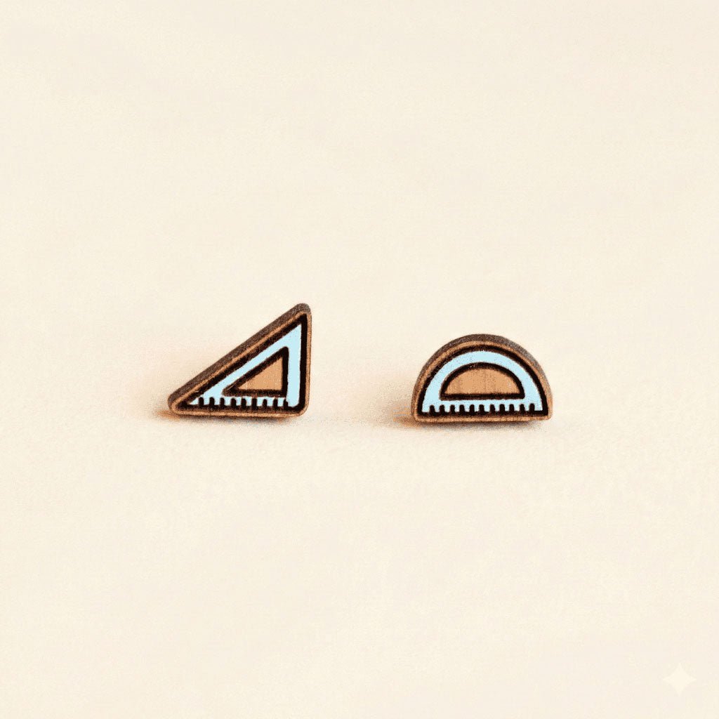 Ruler & Protractor Wooden Earrings - Robin Valley Official Store