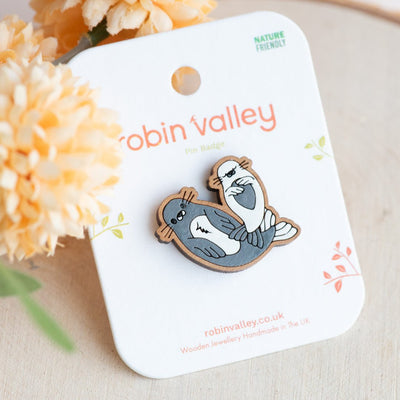 Seal Mum & Pup Wooden Pin Badge - Robin Valley Official Store
