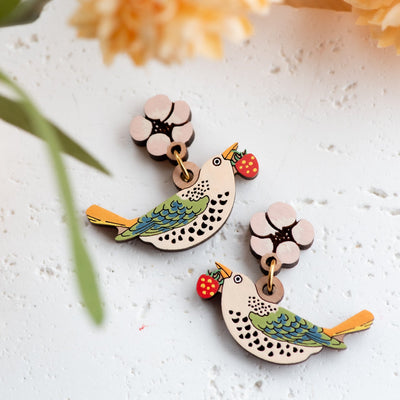 Strawberry Thief Drop Earrings - William Morris Inspired - Robin Valley Official Store