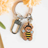teddy bear in bee costume keyring, wooden keyring, hand-painted, cute gift