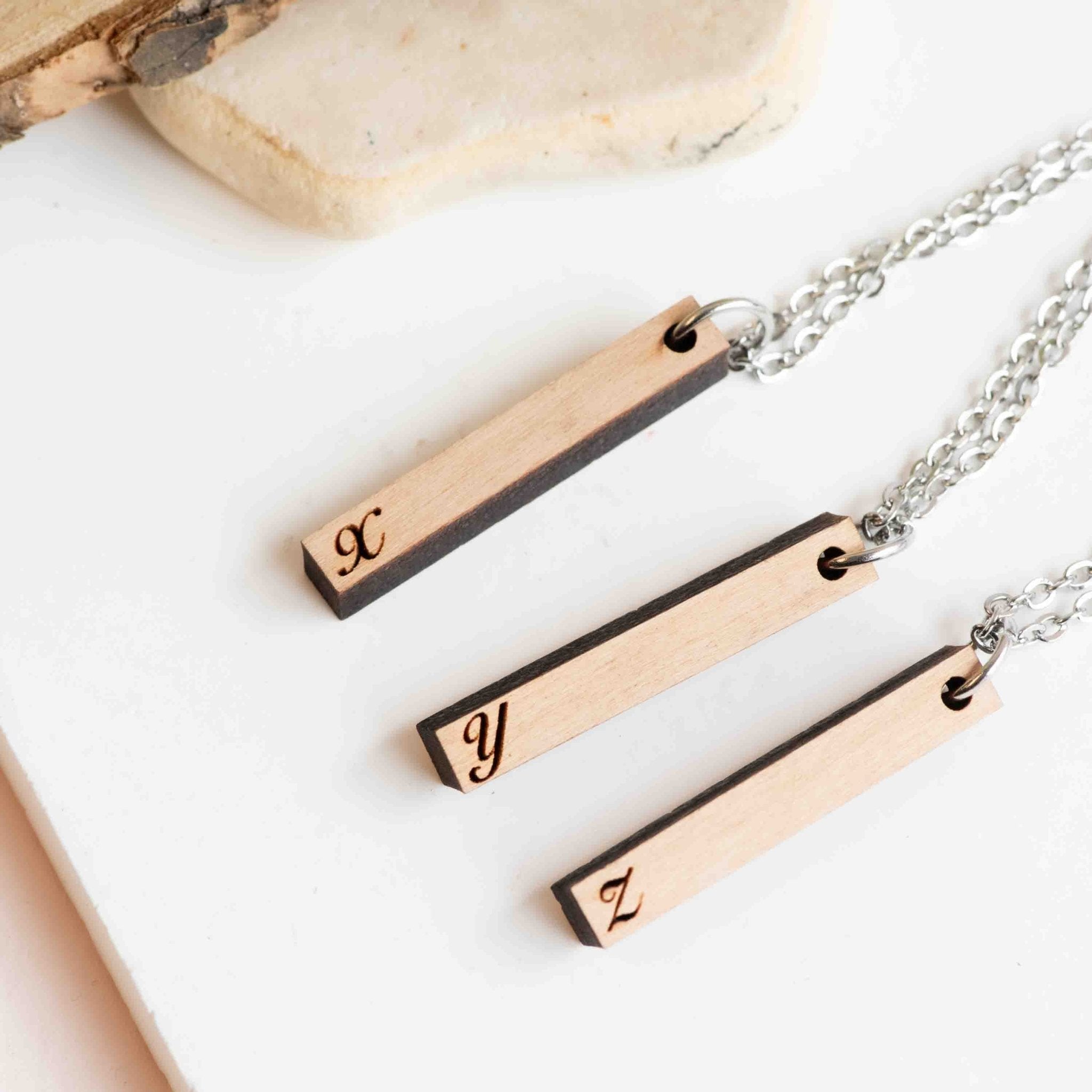 Wooden Bar Initial Necklace - Robin Valley Official Store