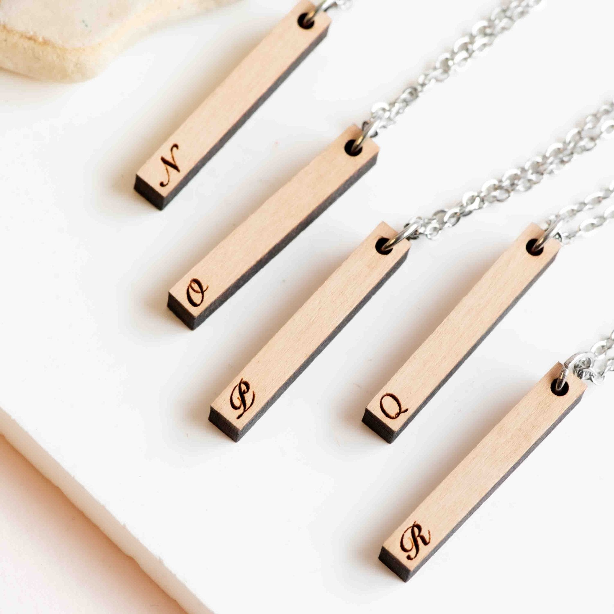 Wooden Bar Initial Necklace - Robin Valley Official Store