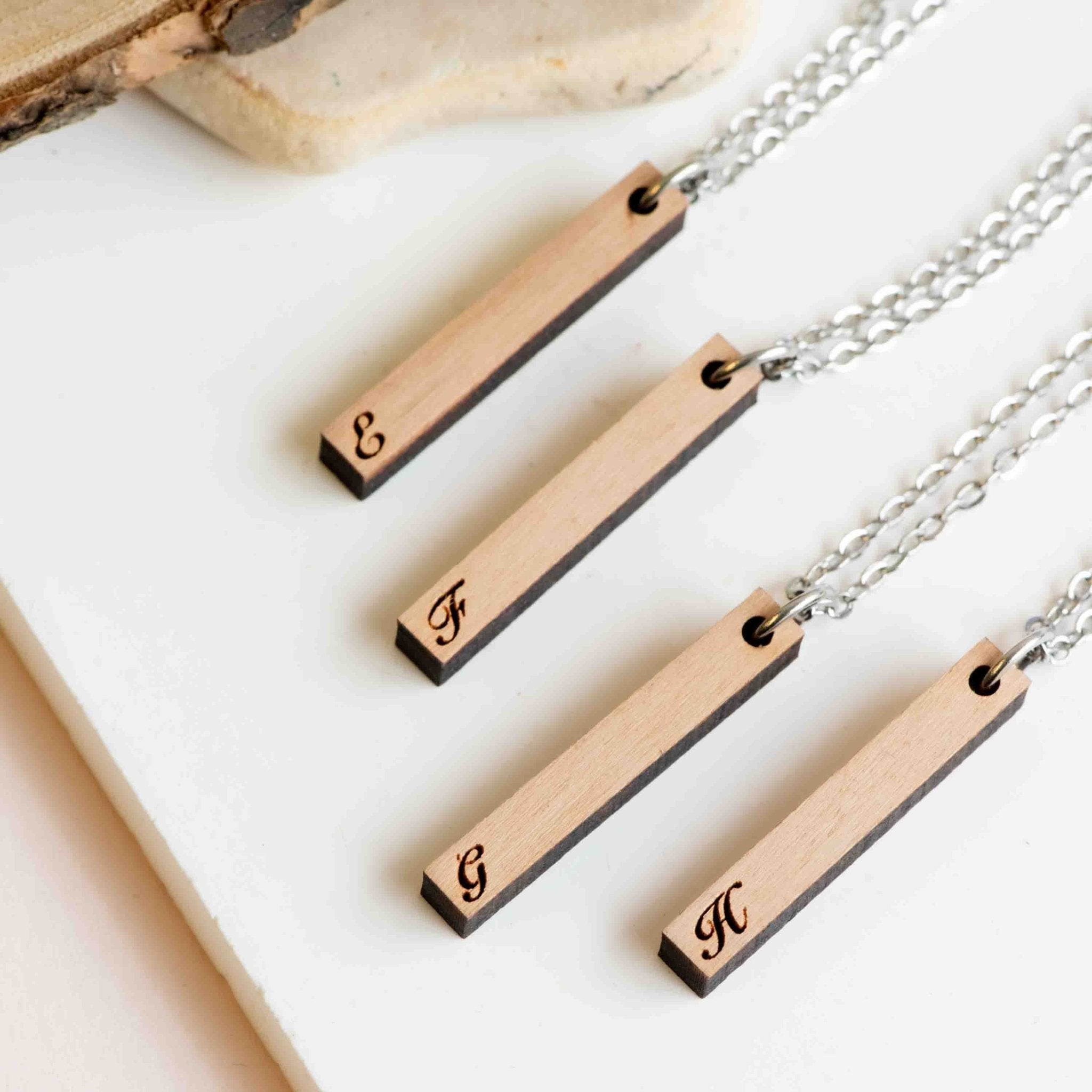 Wooden Bar Initial Necklace - Robin Valley Official Store