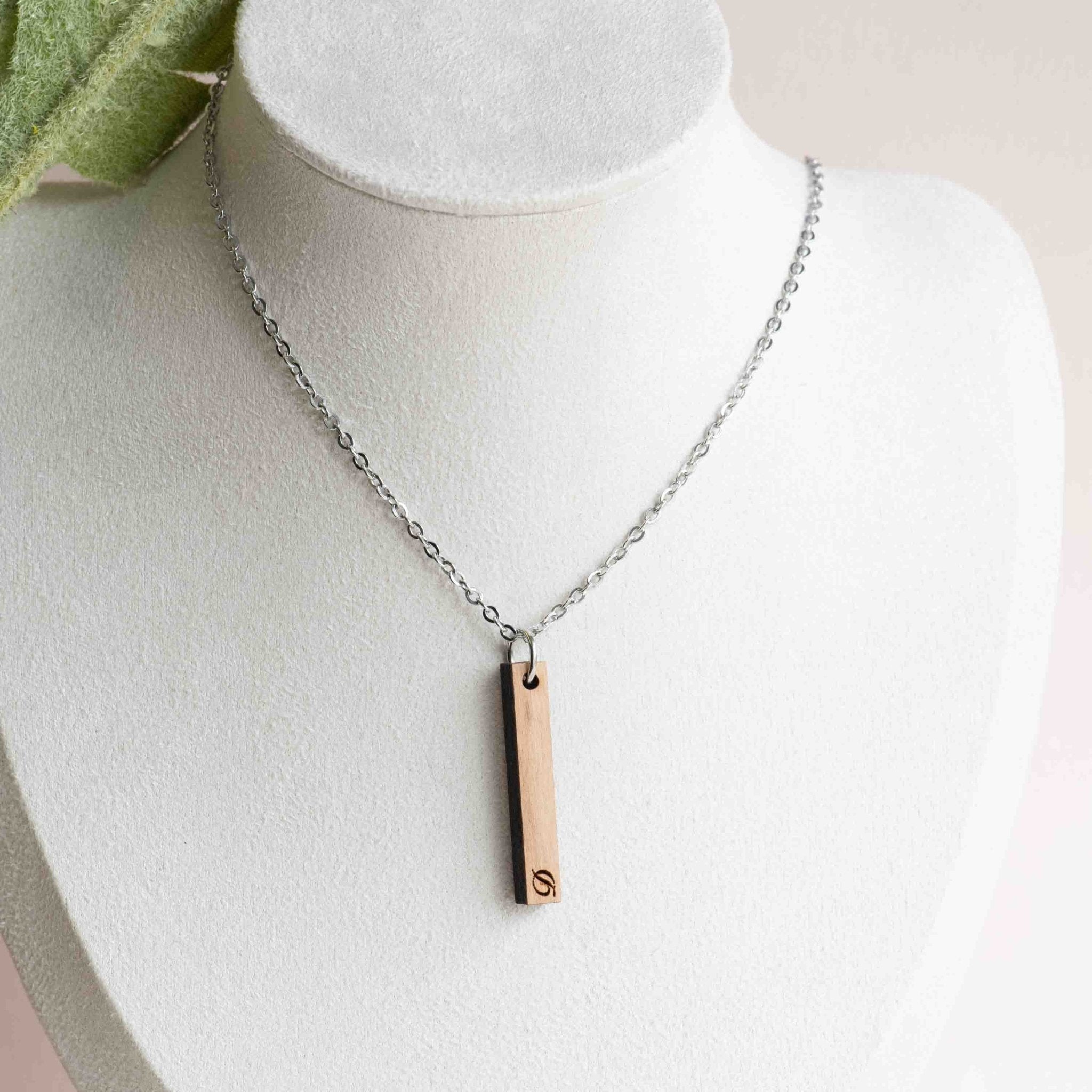Wooden Bar Initial Necklace - Robin Valley Official Store