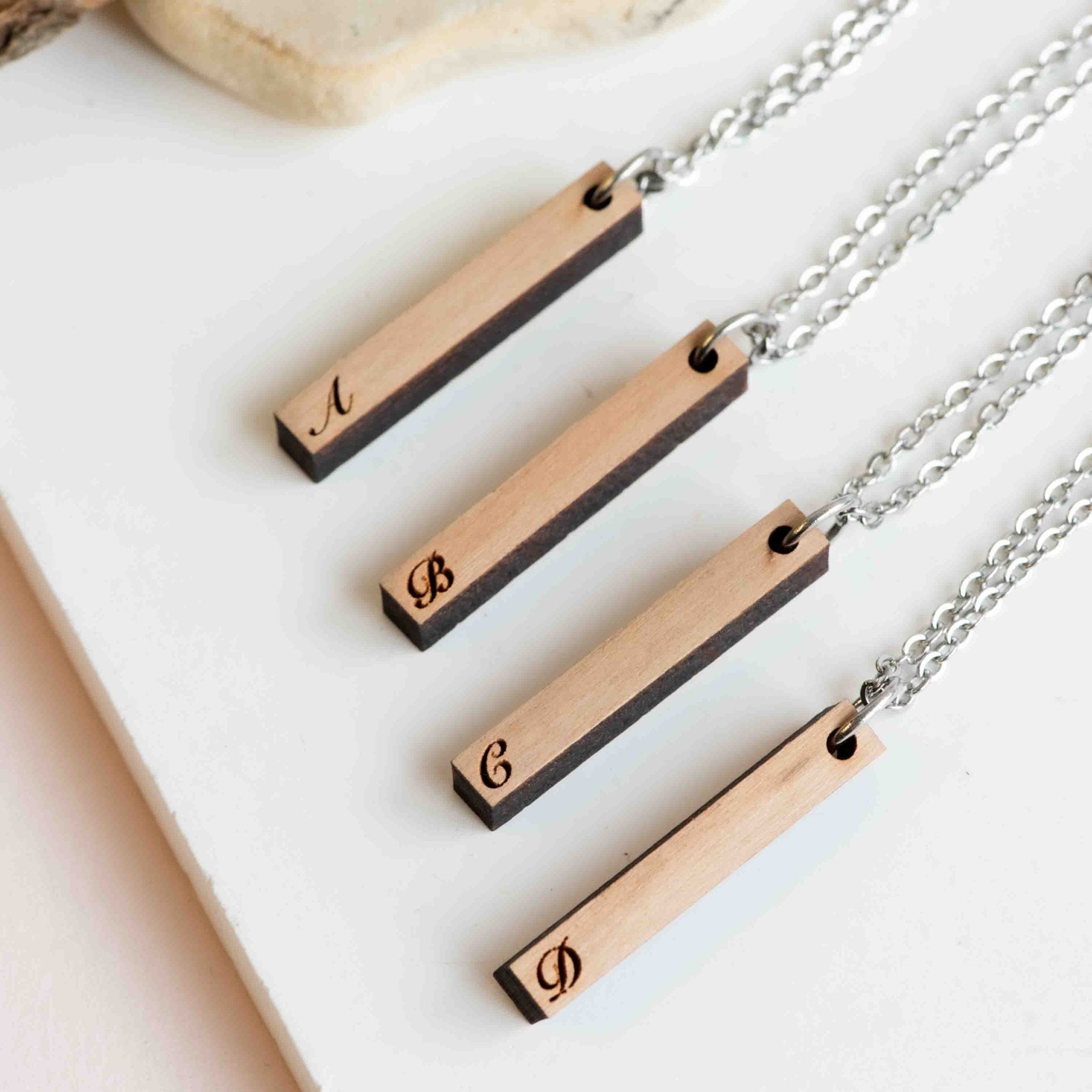 Wooden Bar Initial Necklace - Robin Valley Official Store