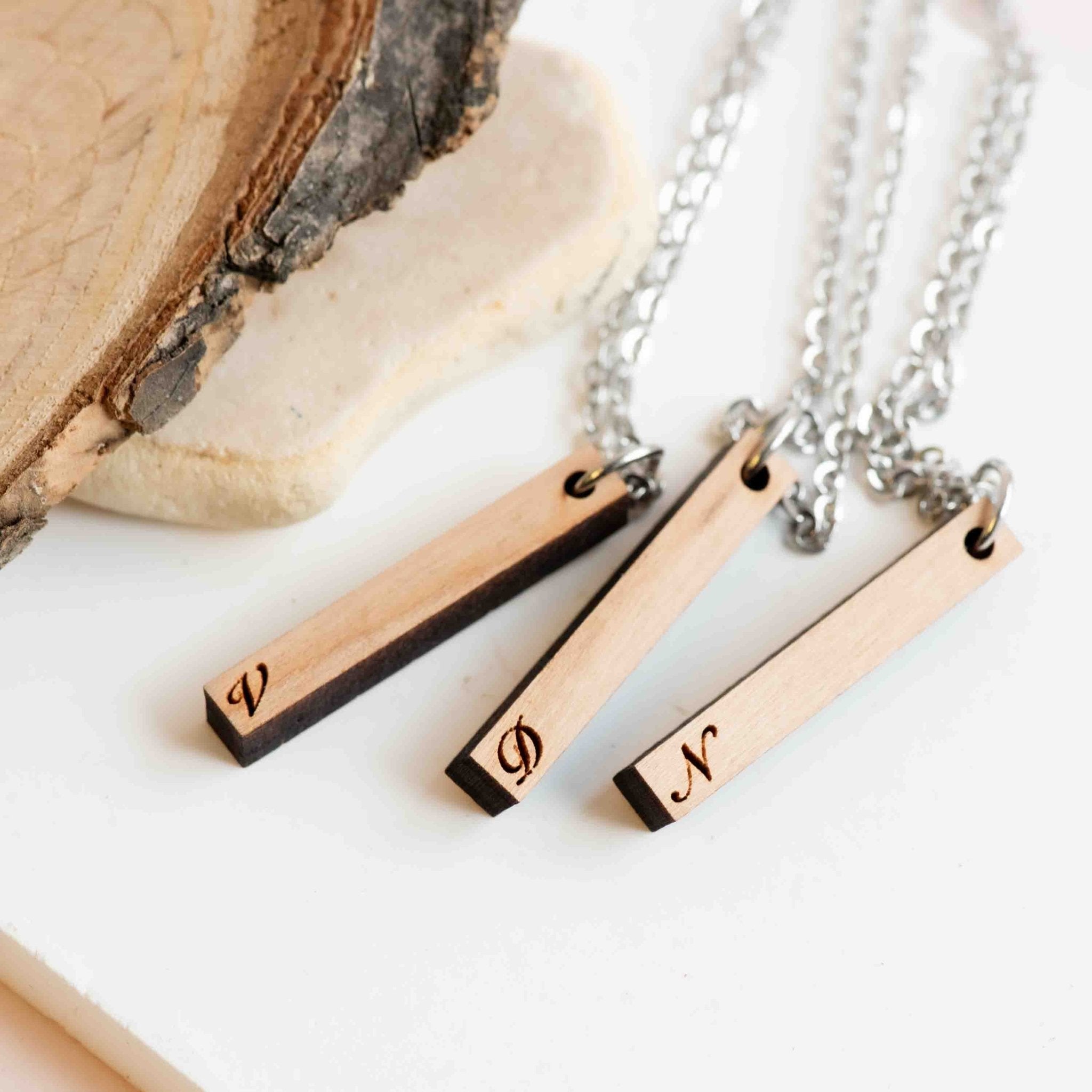 Wooden Bar Initial Necklace - Robin Valley Official Store
