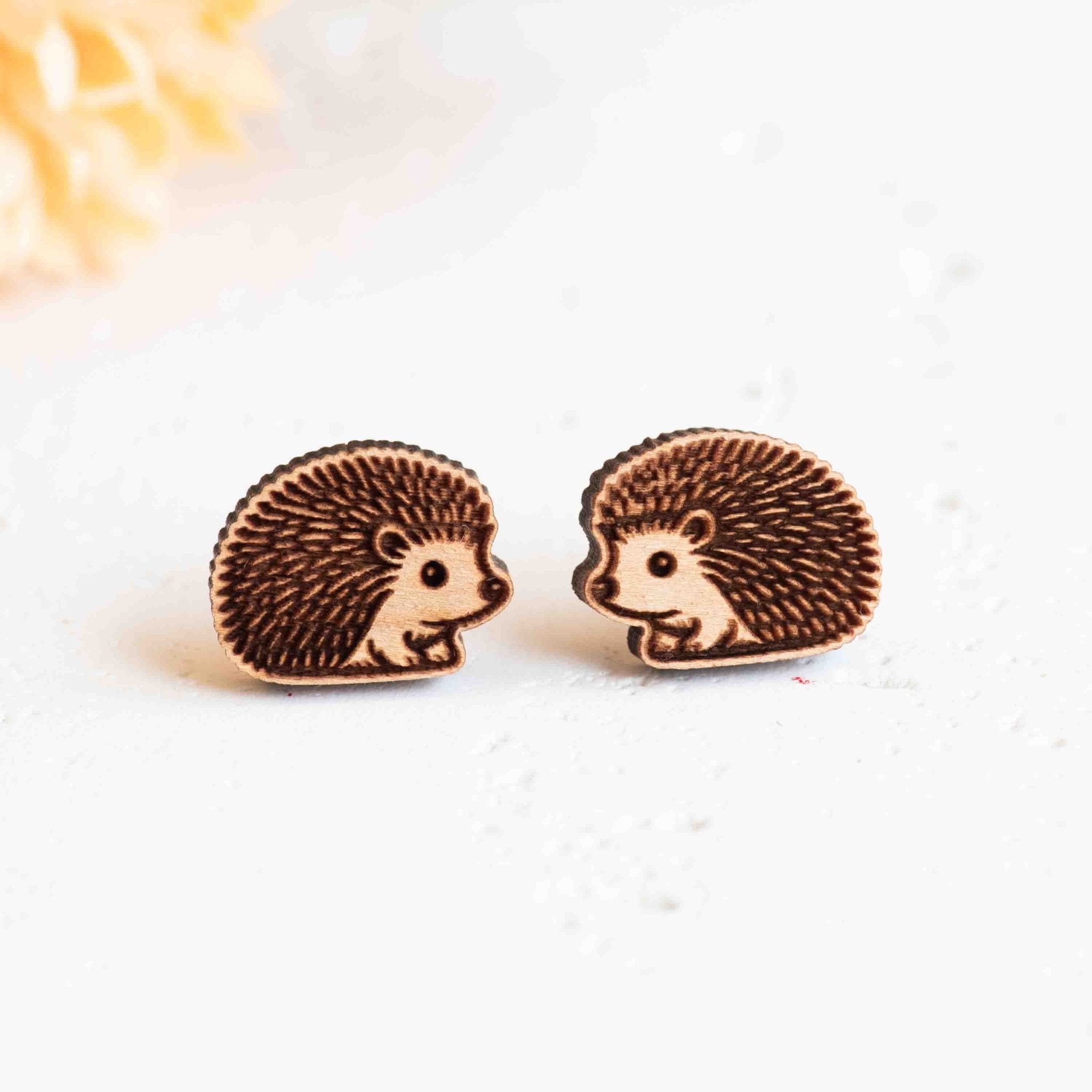 Wooden Cute Hedgehog Stud Earrings - EL10429 - Robin Valley Official Store