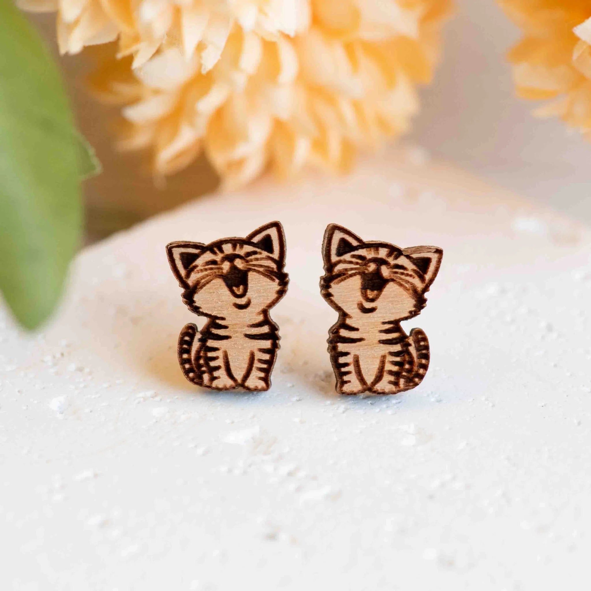 Wooden Cute Singing Cat Earrings - EL10428 - Robin Valley Official Store