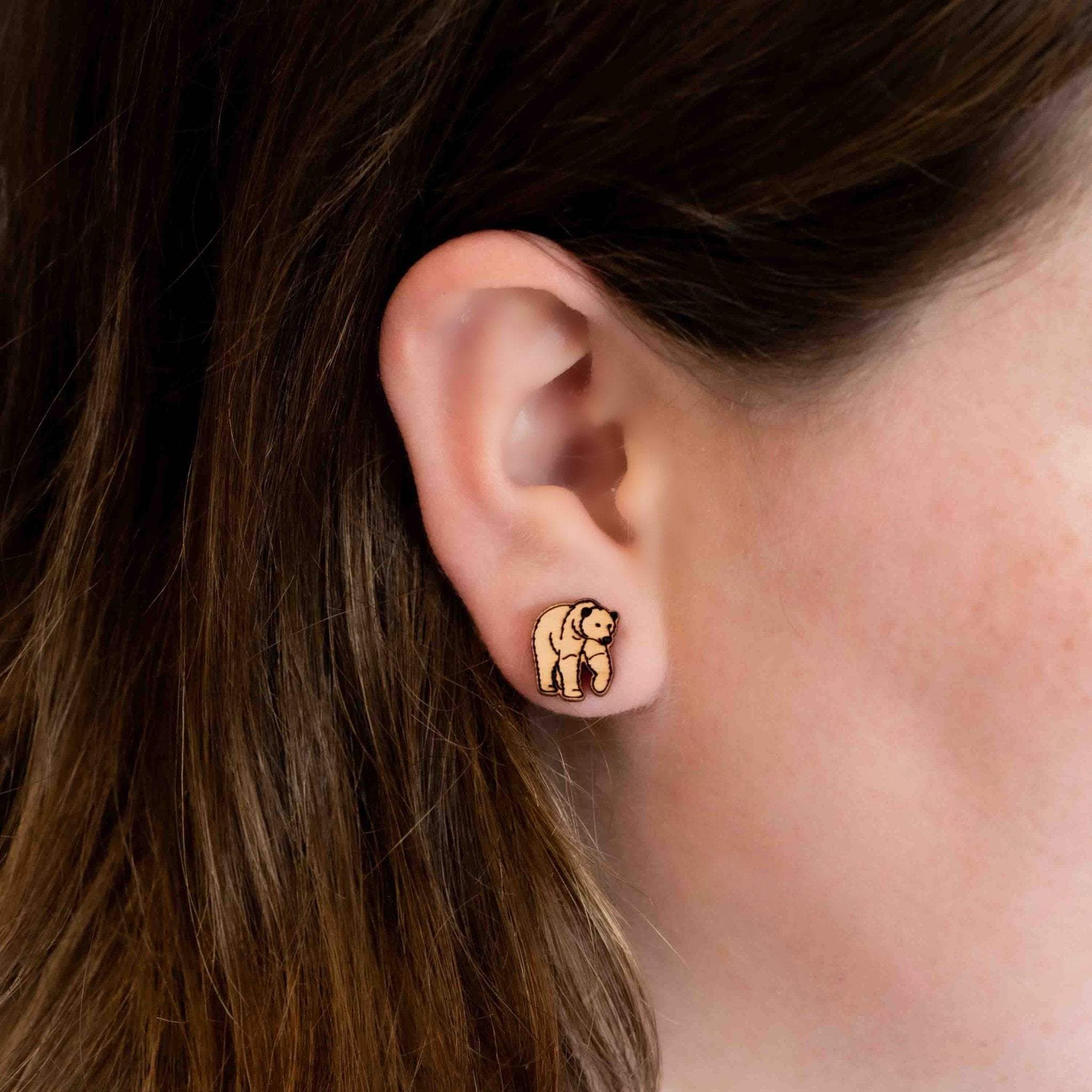 Wooden Realistic Polar Bear Earrings - EL10250 - Robin Valley Official Store