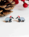 hand-painted wooden earrings, badger with santa's hat christmas earrings, christmas gift, stock filler